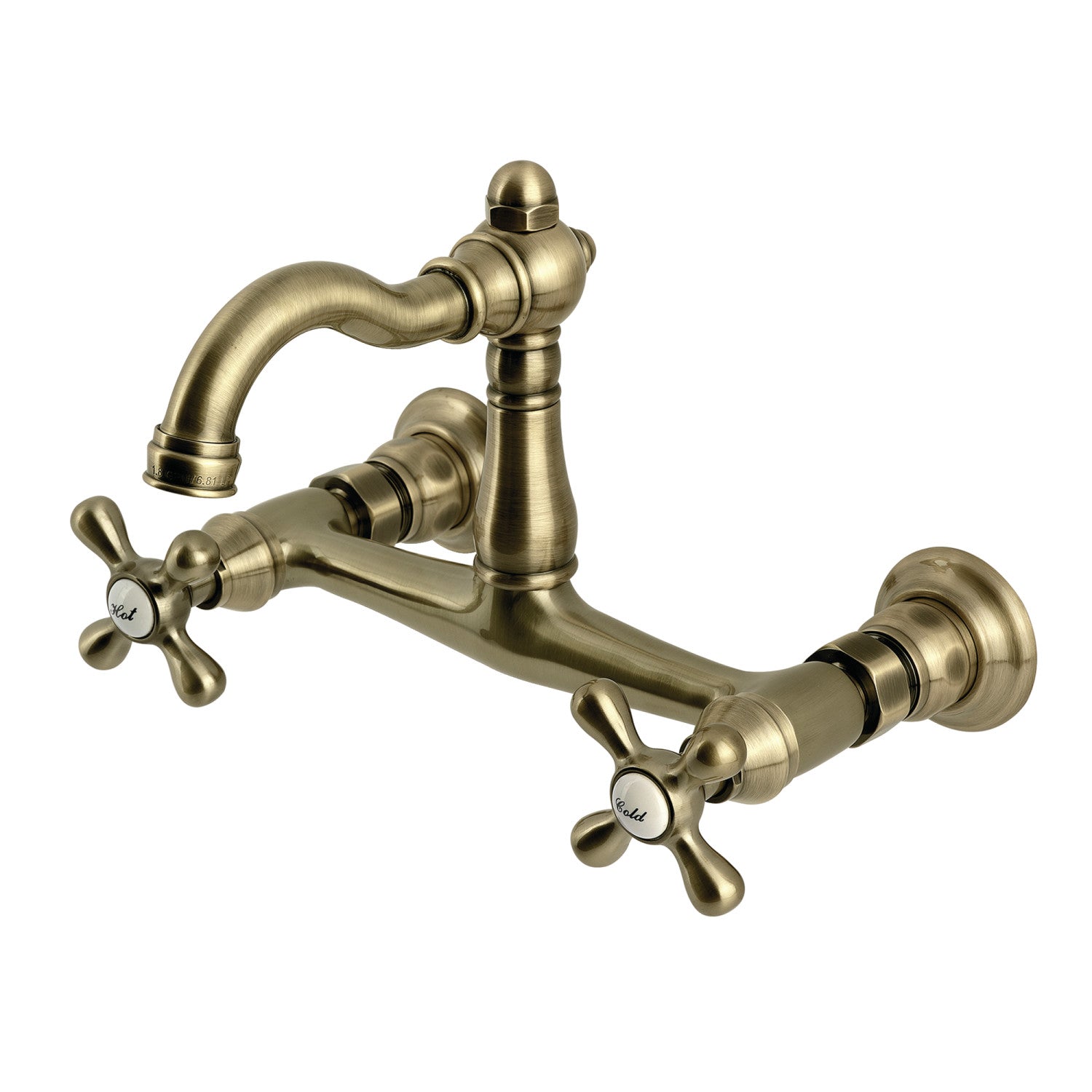 Kingston Heirloom KS3253AX - Robinet de cuisine à deux poignées 2 trous Wall Mount Bridge, laiton antique