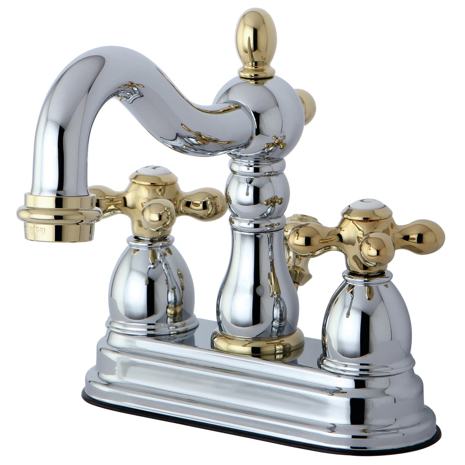Kingston Heirloom KB1604AX - Heritage Double-Handle 3 trous montage sur plage 4-Inch Centerset Robinet de salle de bains avec drain à tirette, poli Chrome / laiton poli