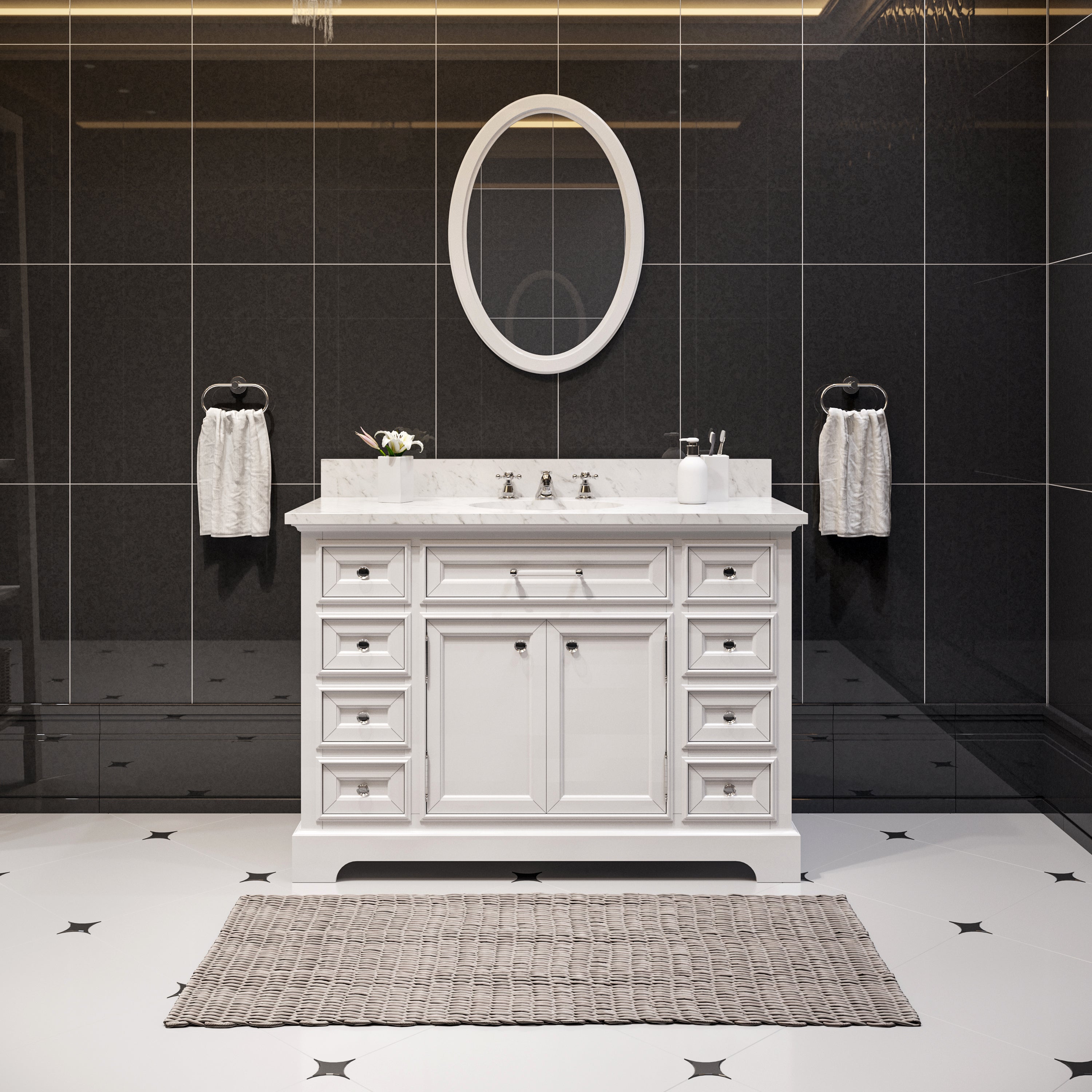 Kingston Luxe DE48CW01PW - 48 in. x 22 in. Bathroom Vanity Marble Top and White Basin, White
