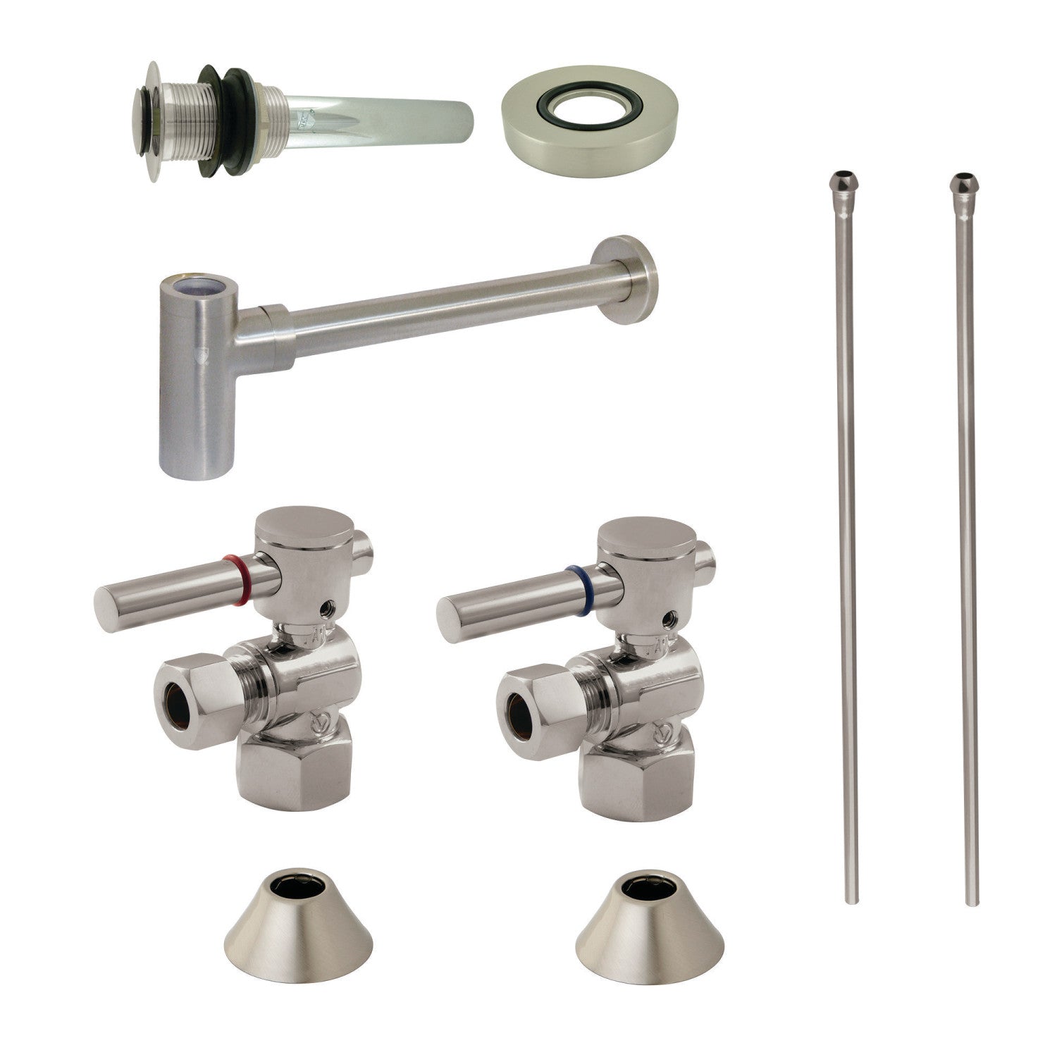 Kingston Sona CC43108DLVKB30 - Trimscape Modern Plumbing Sink Trim Kit with Bottle Trap and Drain, Brushed Nickel