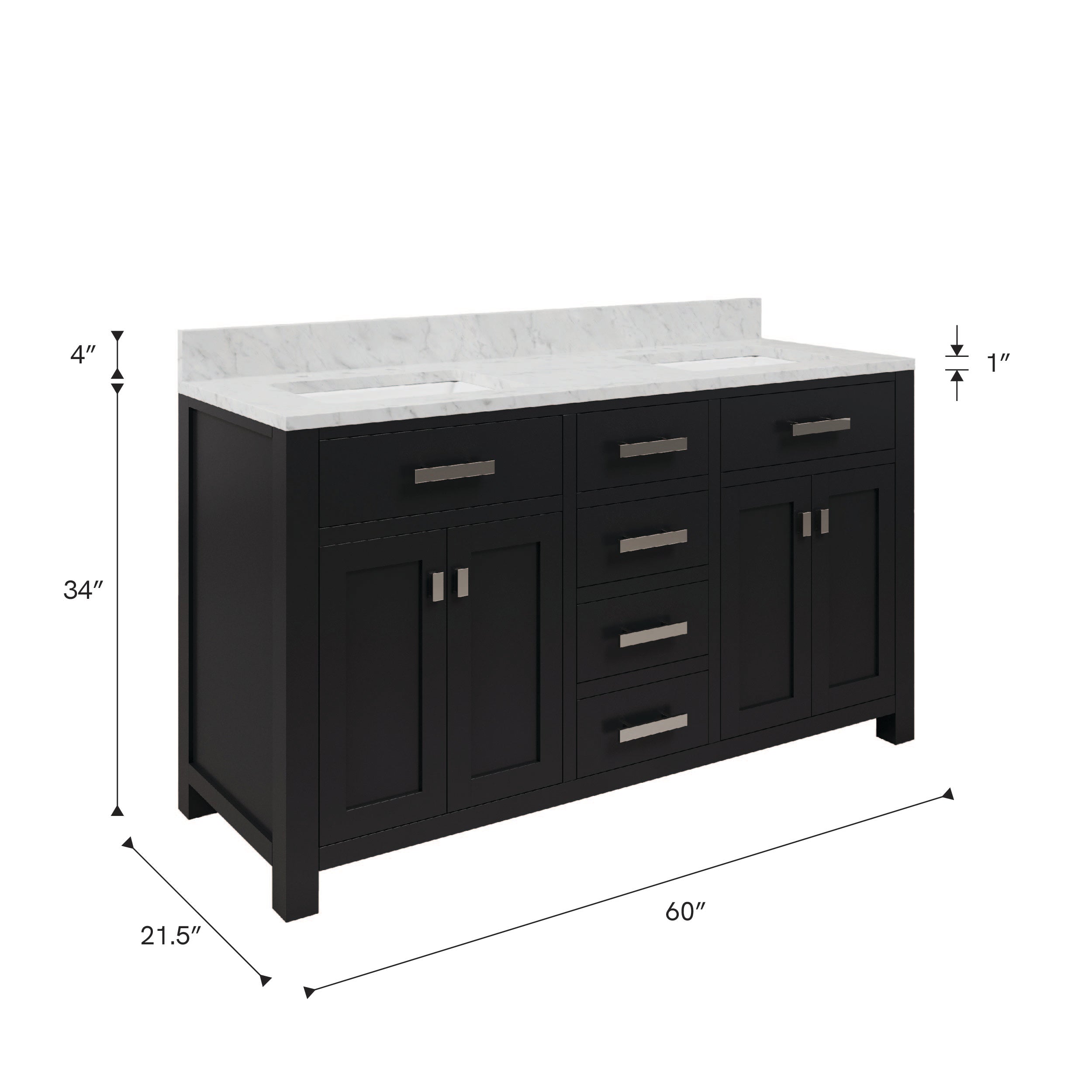 Kingston Luxe MS60CW01ES - 60 in. x 21.5 in. Bathroom Vanity Double Sink with Carrara White Marble Top, Espresso