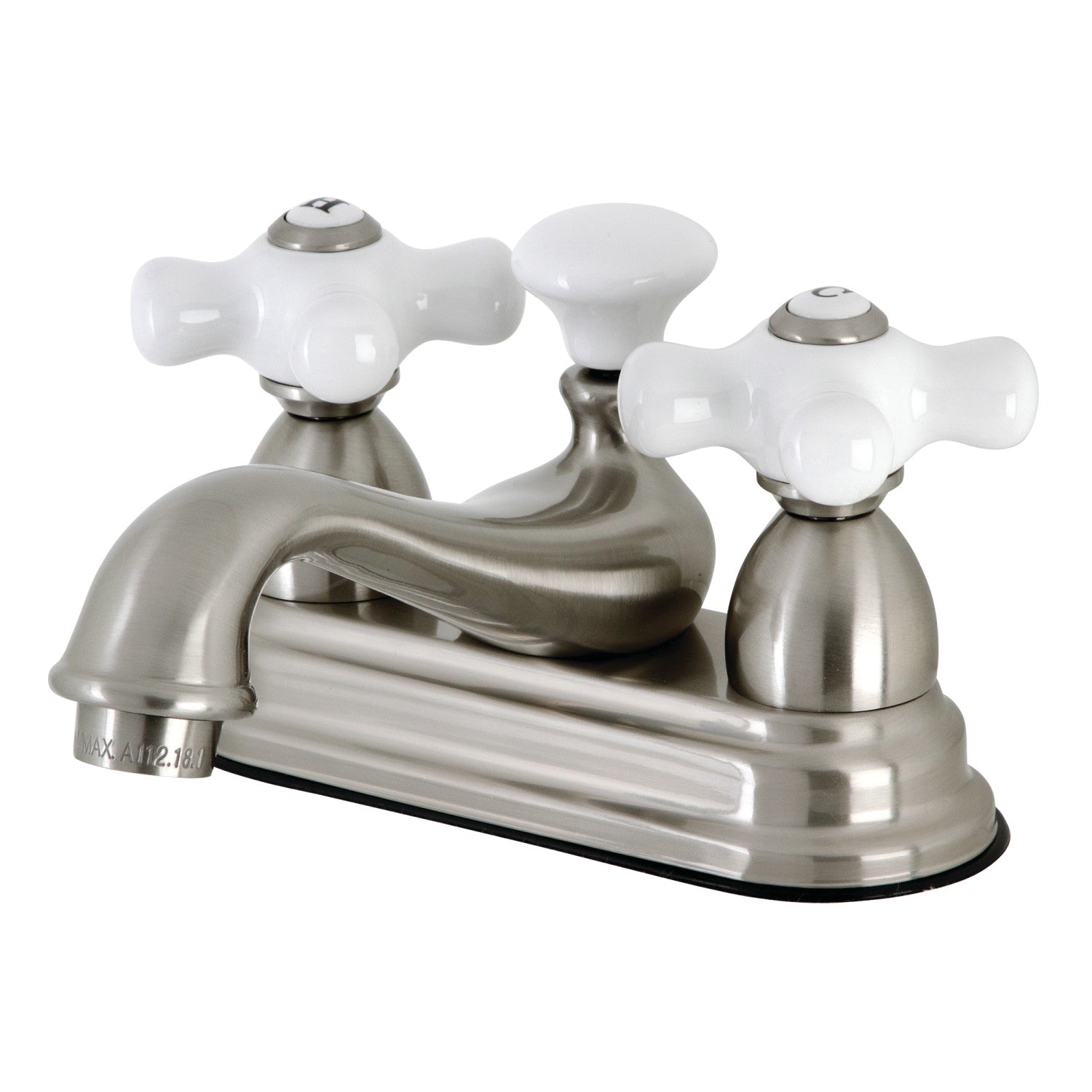 Kingston Heirloom KS3608PX - Robinet de salle de bains à double poignée de restauration 3 trous montage sur plage 4-Inch Centerset avec laiton à tirette, Nickel brossé