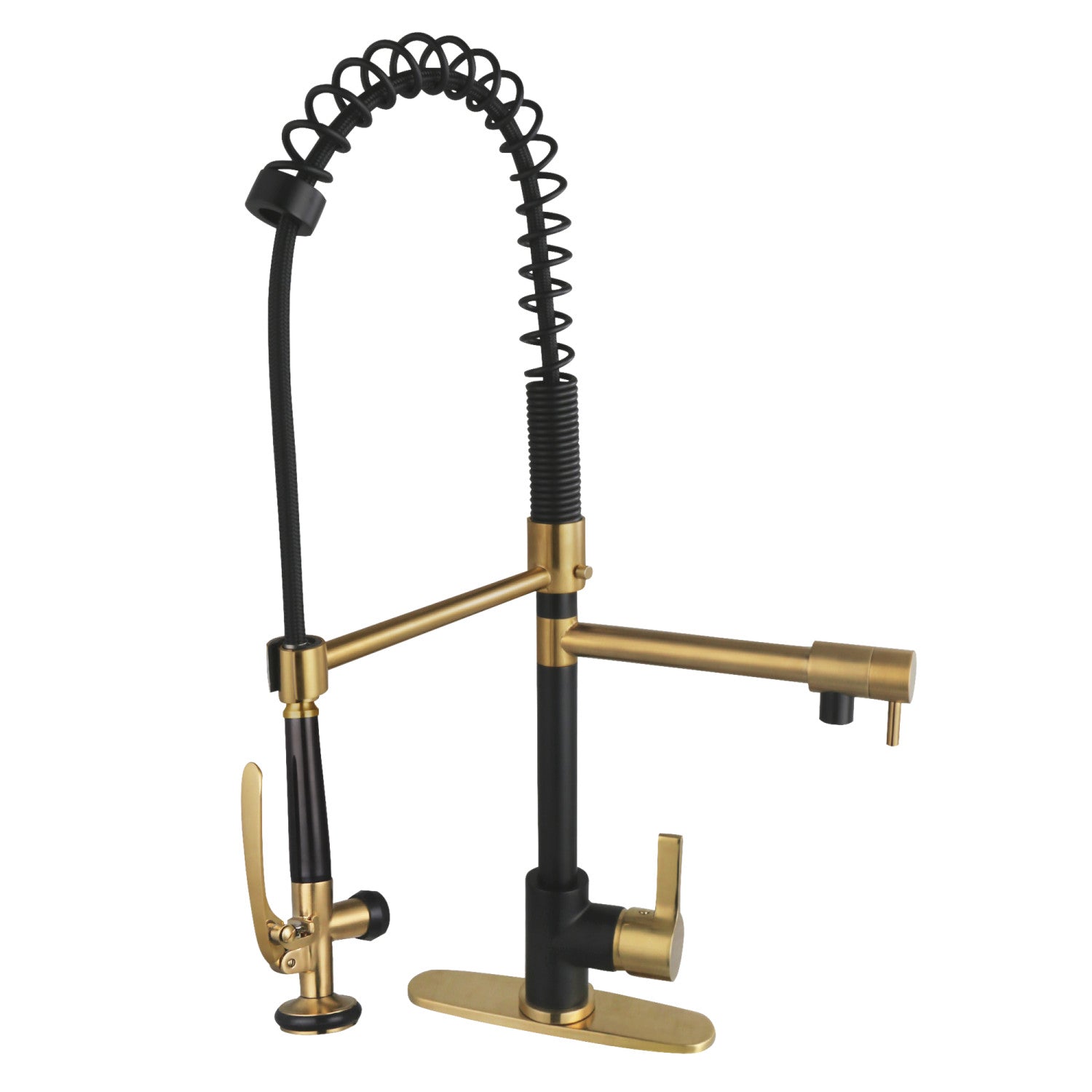 Kingston Sona LS850CTLMBBB - Continental monomanche 1 trou montage sur plage Robinet de cuisine pré-rinçage, noir mat / laiton brossé