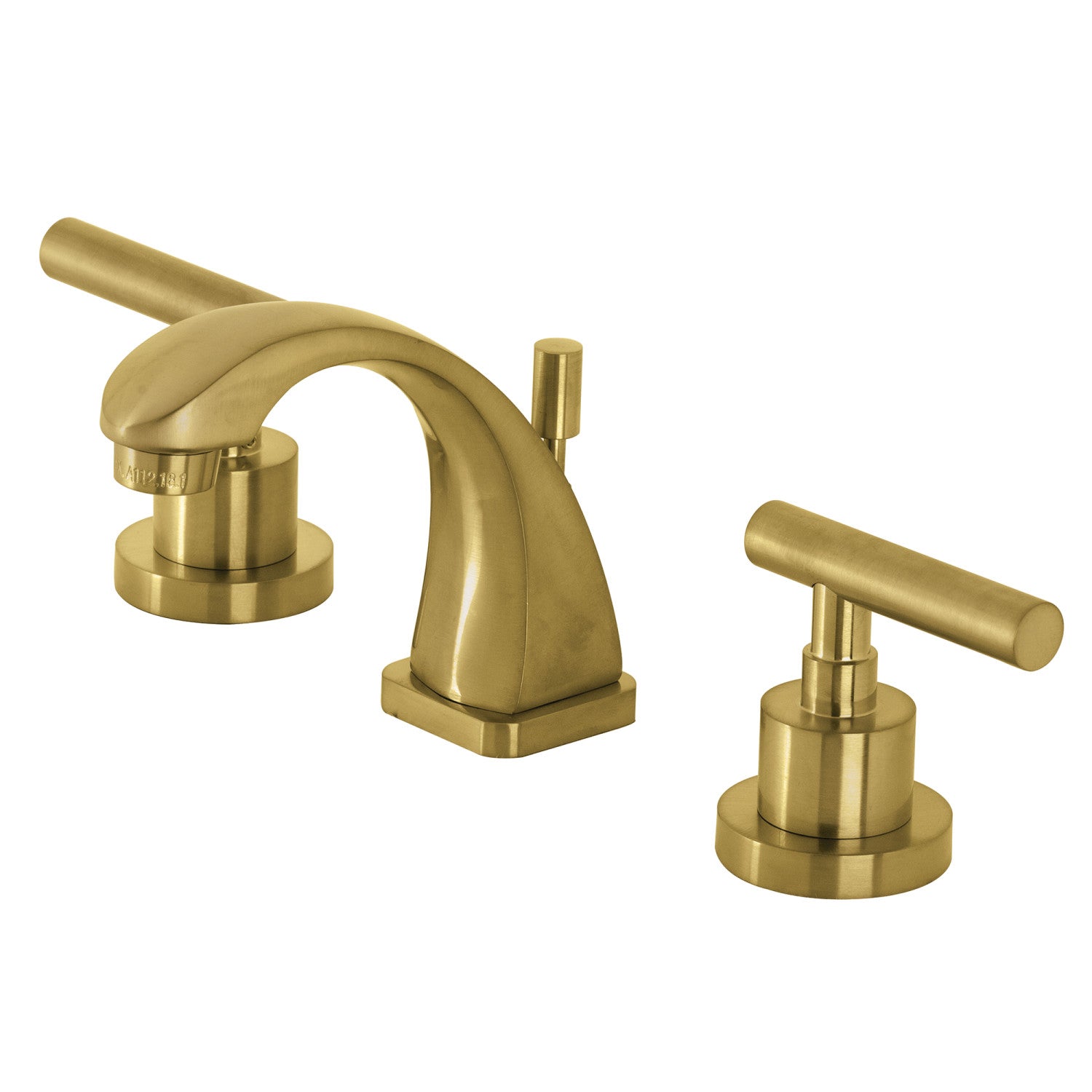 Kingston Tulare KS4947CML - Manhattan Two-Handle 3-Hole Deck Mount Widespread Bathroom Faucet with Brass Pop-Up, Brushed Brass