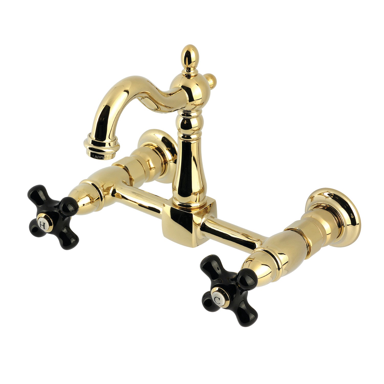 Kingston Heirloom KS2442PKX - Robinet de cuisine à deux poignées 2 trous Wall Mount Bridge, laiton poli