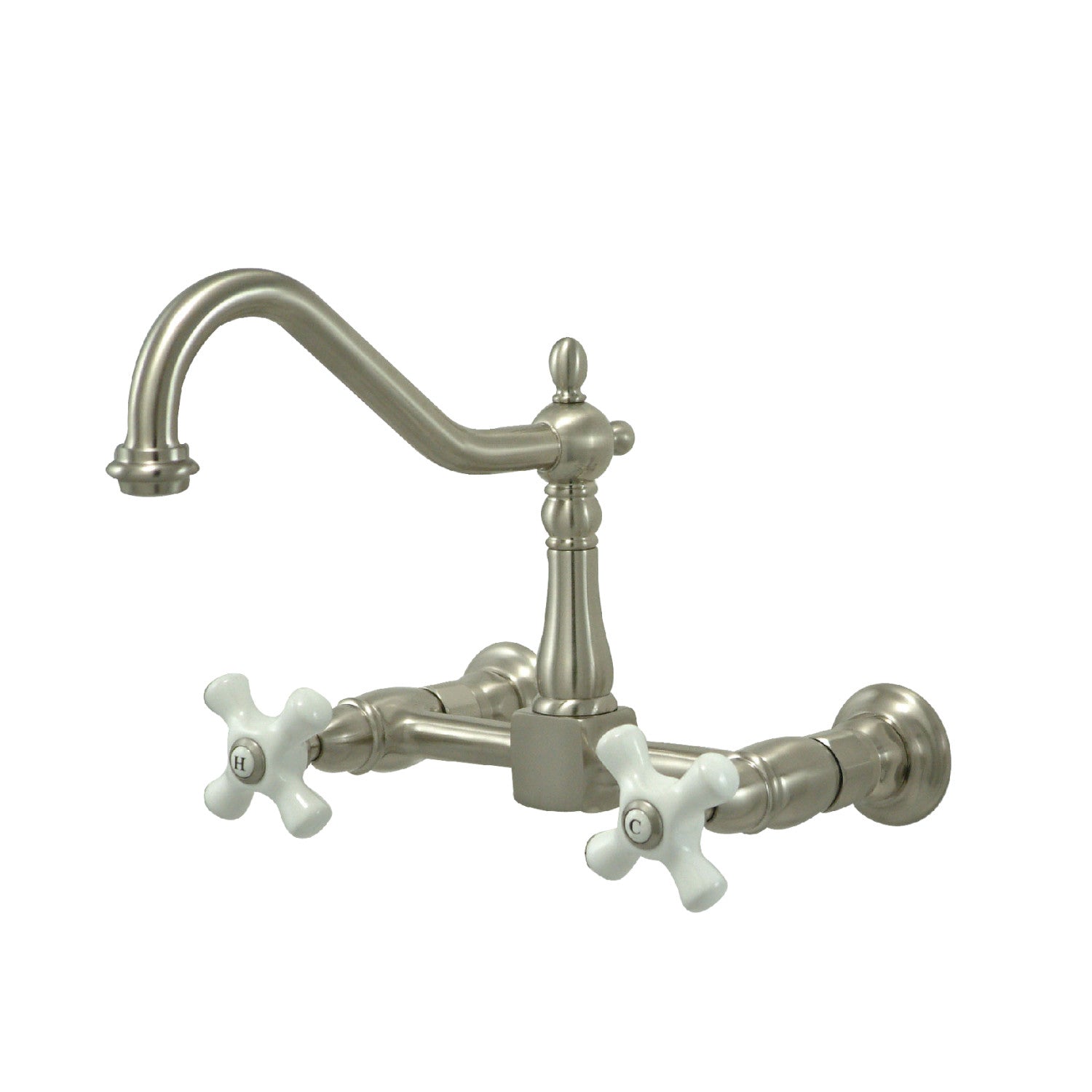 Kingston Heirloom KS1248PX - Robinet de cuisine à deux poignées Heritage 2 trous, nickel brossé