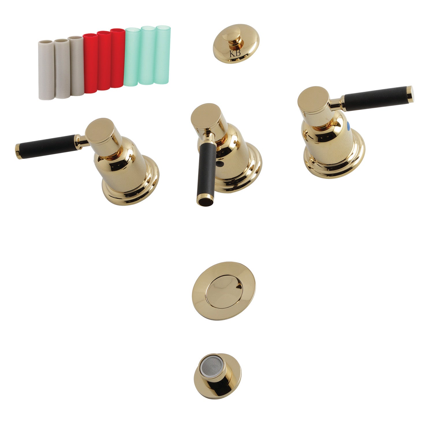 Kingston Sona KB6322DKL - Robinet de bidet vertical Kaiser à trois poignées avec laiton à tirette, laiton poli