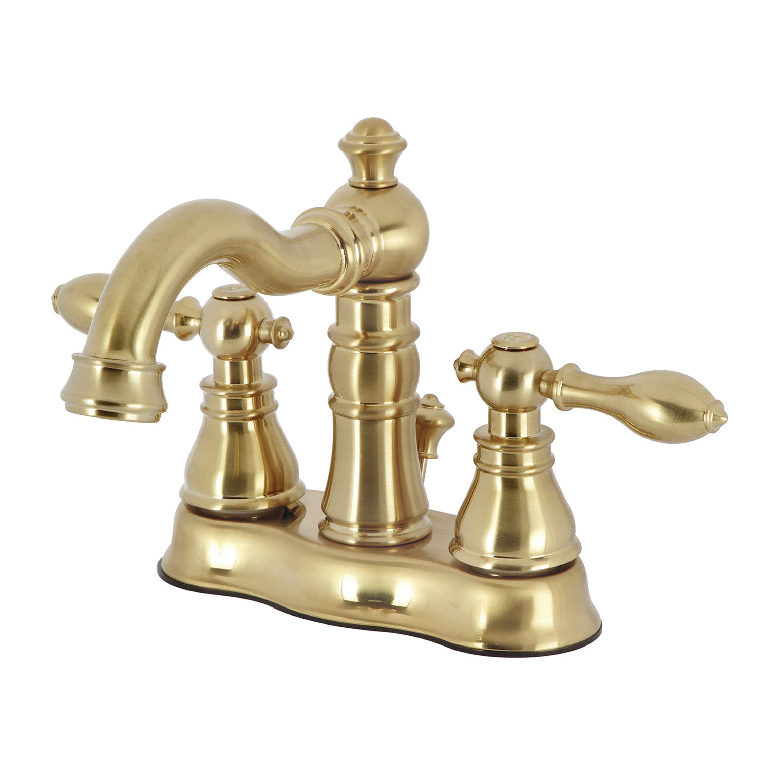 Kingston Heirloom FSC1603ACL - American Classic Double-Handle 3 trous montage sur plage 4-Inch Centerset Robinet de salle de bain avec laiton à tirette, laiton brossé