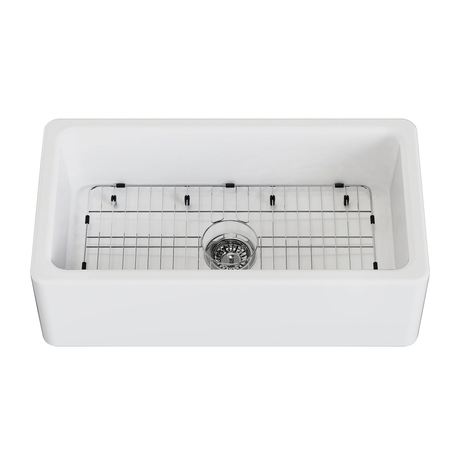 Kingston Heirloom KGPF331810EBC - Kaolin 33-Inch Fireclay Single Bowl Farmhouse Kitchen Sink with Bottom Grid and Strainer, Matte White