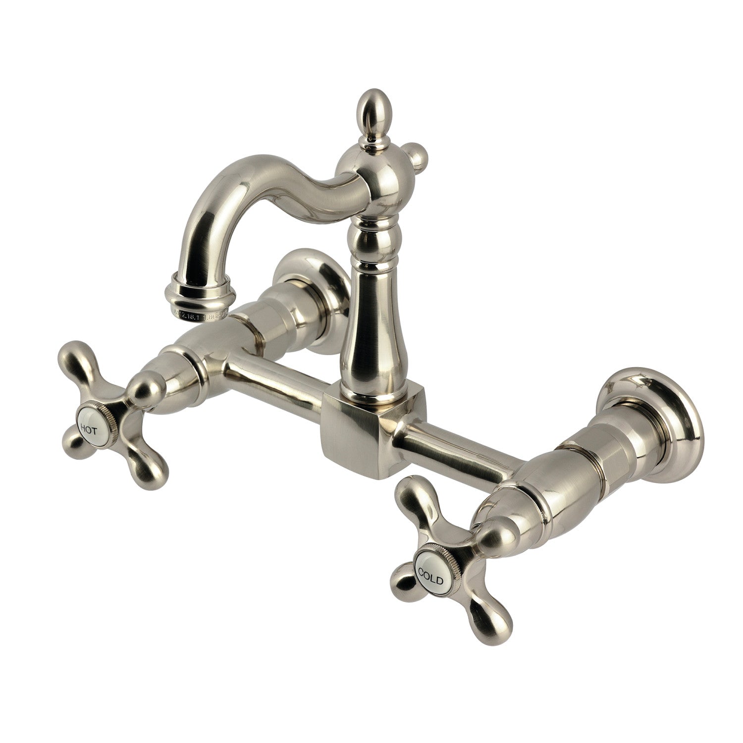 Kingston Heirloom KS2448AX - Robinet de cuisine à deux poignées Heritage 2 trous, nickel brossé