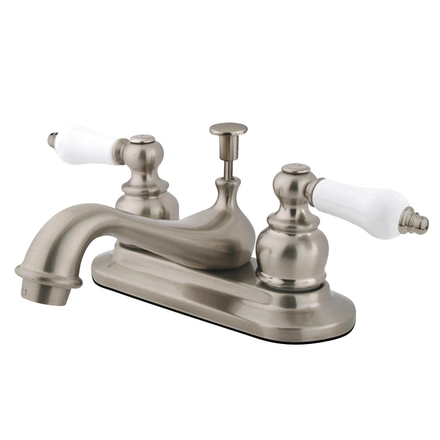 Kingston Heirloom KB608B - Robinet de salle de bain à double poignée de restauration 3 trous montage sur plage 4-Inch Centerset avec drain à tirette, nickel brossé