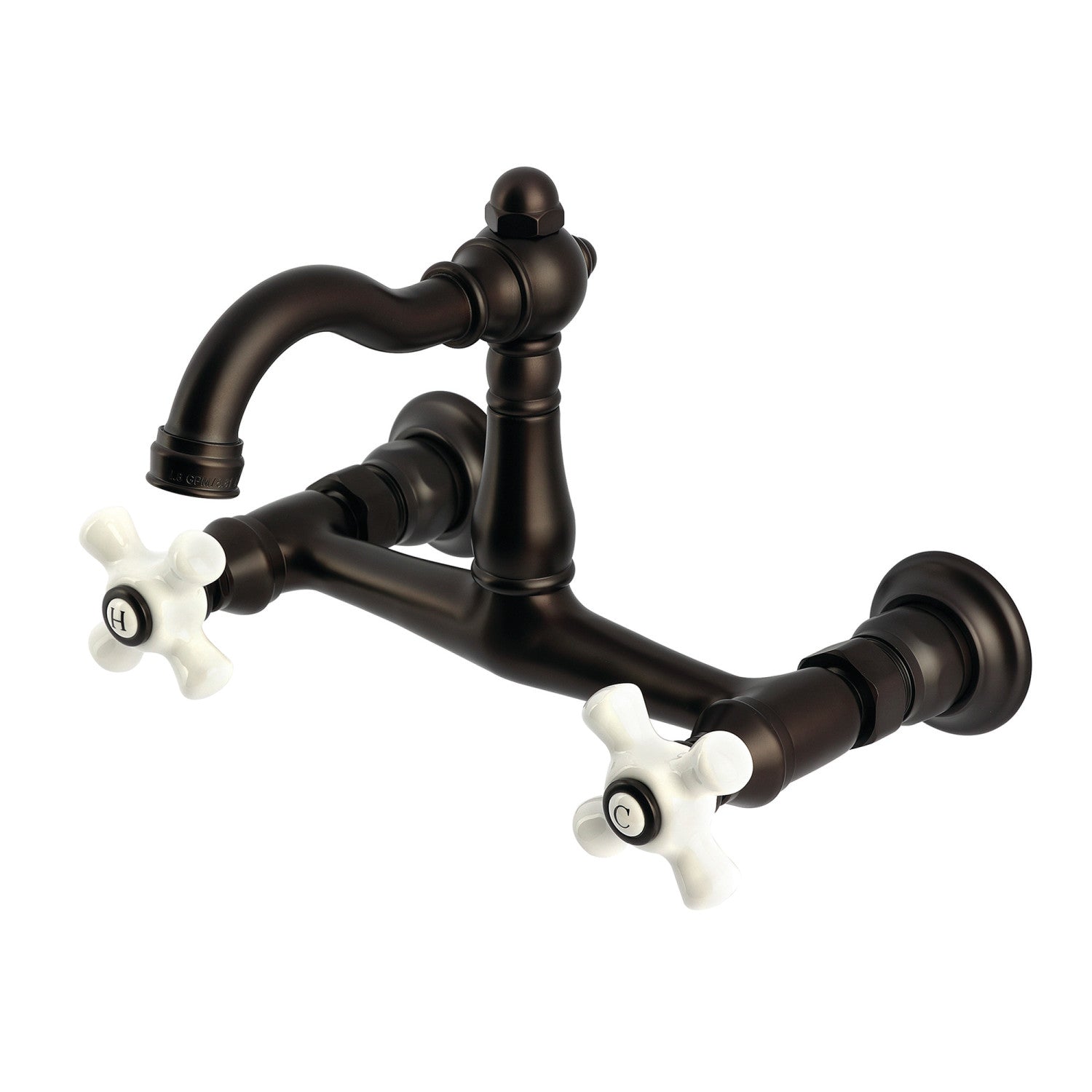 Kingston Heirloom KS3255PX - Robinet de cuisine à deux poignées vintage 2 trous Wall Mount Bridge, bronze frotté à l'huile