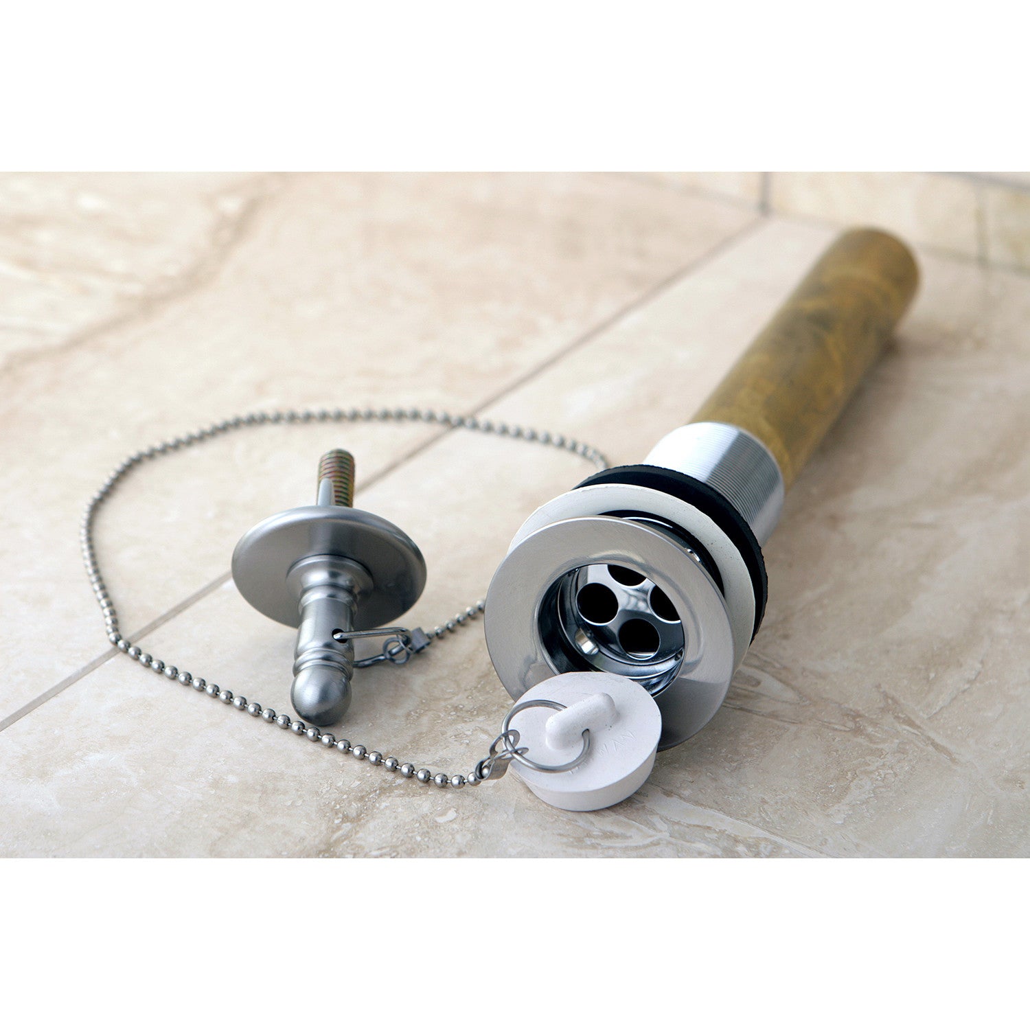 Kingston Heirloom CC1008 - Vintage Brass Chain and Plug Bathroom Sink Drain with Overflow, 20 Gauge, Brushed Nickel