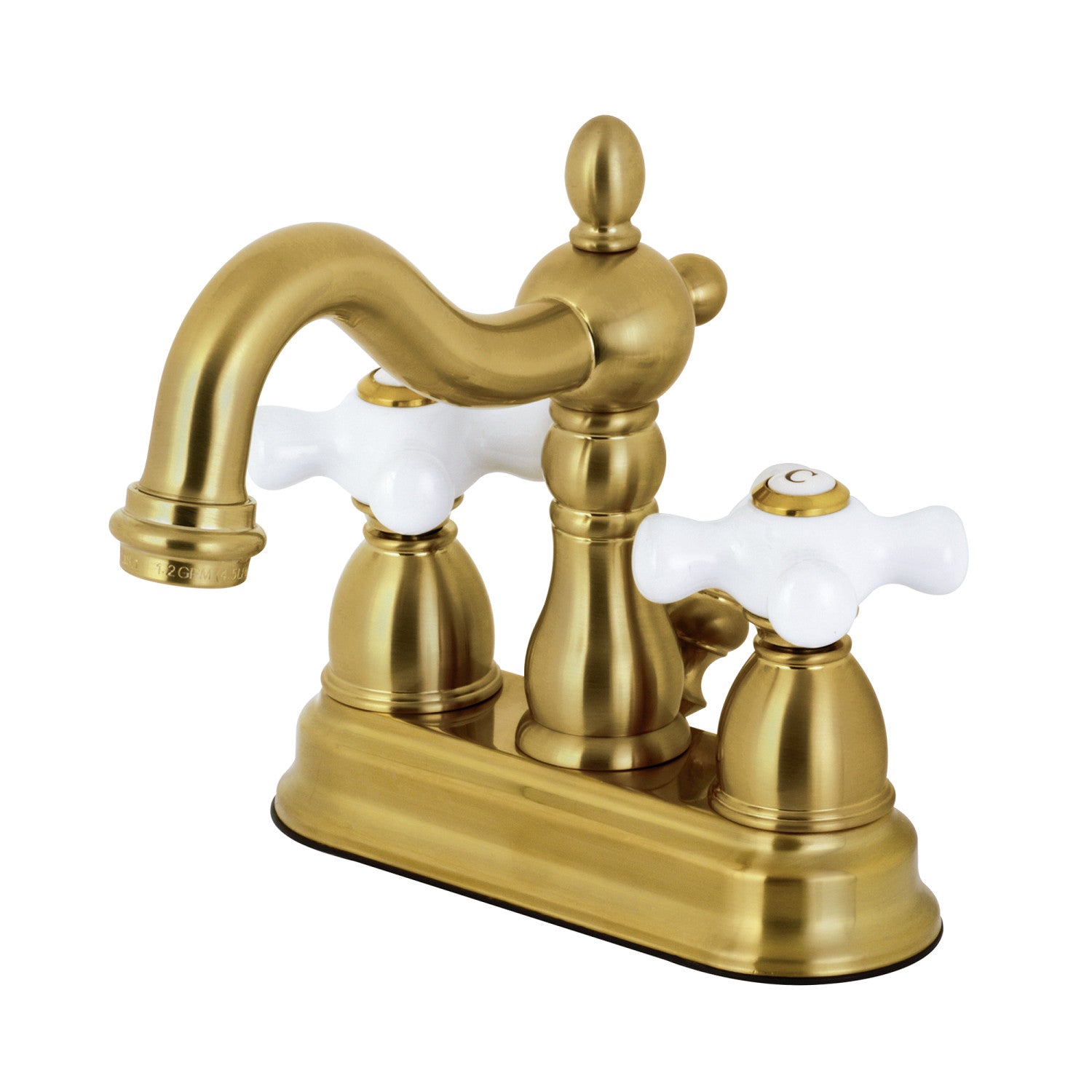 Kingston Heirloom KB1607PX - Heritage Double-Handle 3 trous montage sur plage 4-Inch Centerset Robinet de salle de bain avec drain à tirette, laiton brossé