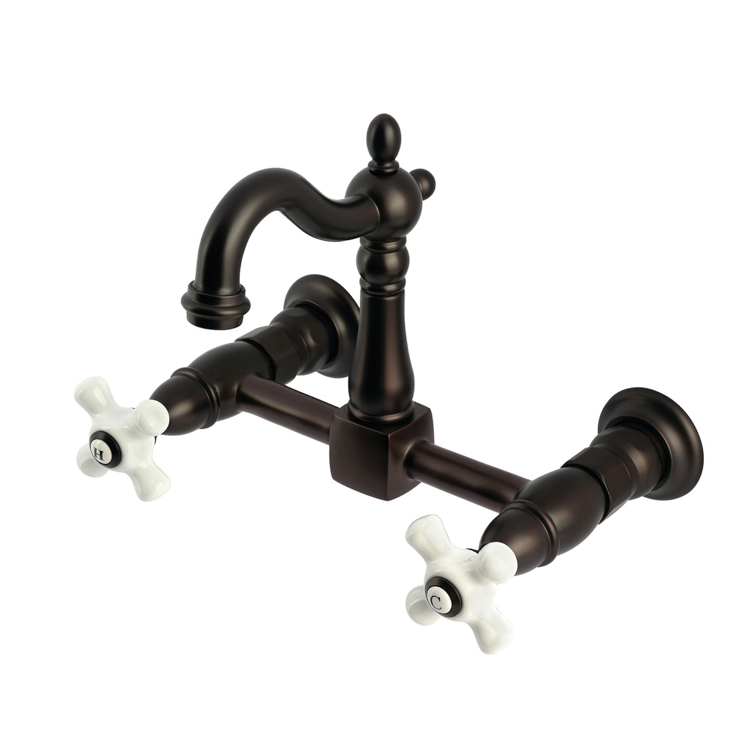 Kingston Heirloom KS2445PX - Robinet de cuisine à deux poignées Heritage 2 trous Wall Mount Bridge, Bronze frotté à l'huile