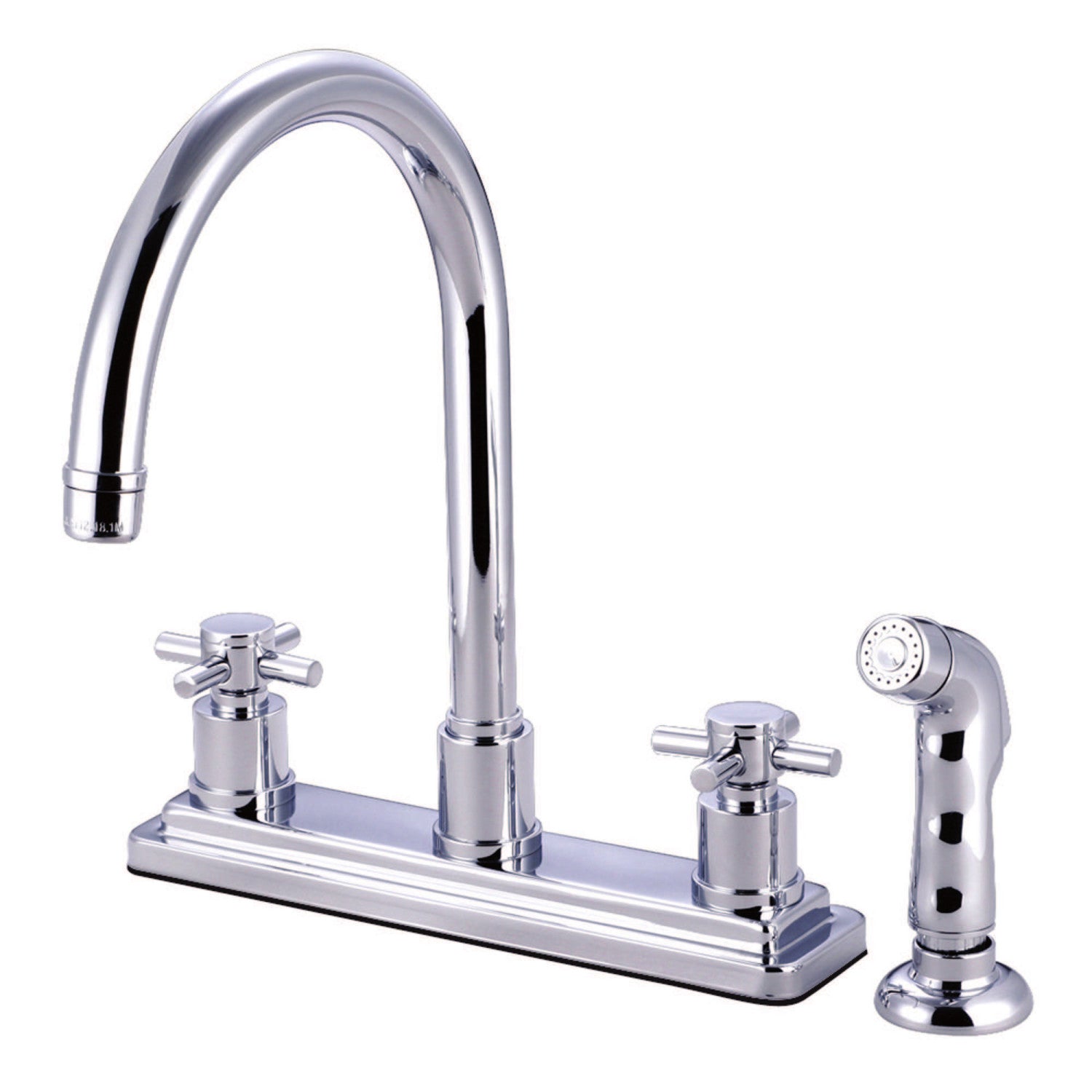 Kingston Sona KS8791DX - Robinet de cuisine central à deux poignées Concord 4 trous 8" avec pulvérisateur latéral, chrome poli