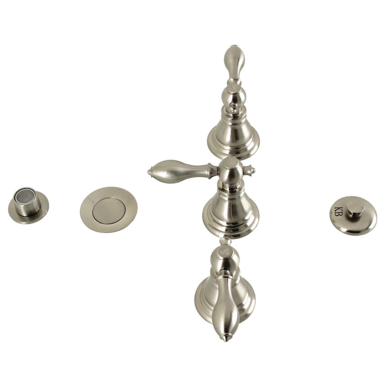 Kingston Heirloom KB328ACL - Robinet de bidet vertical à trois poignées classique en laiton, nickel brossé