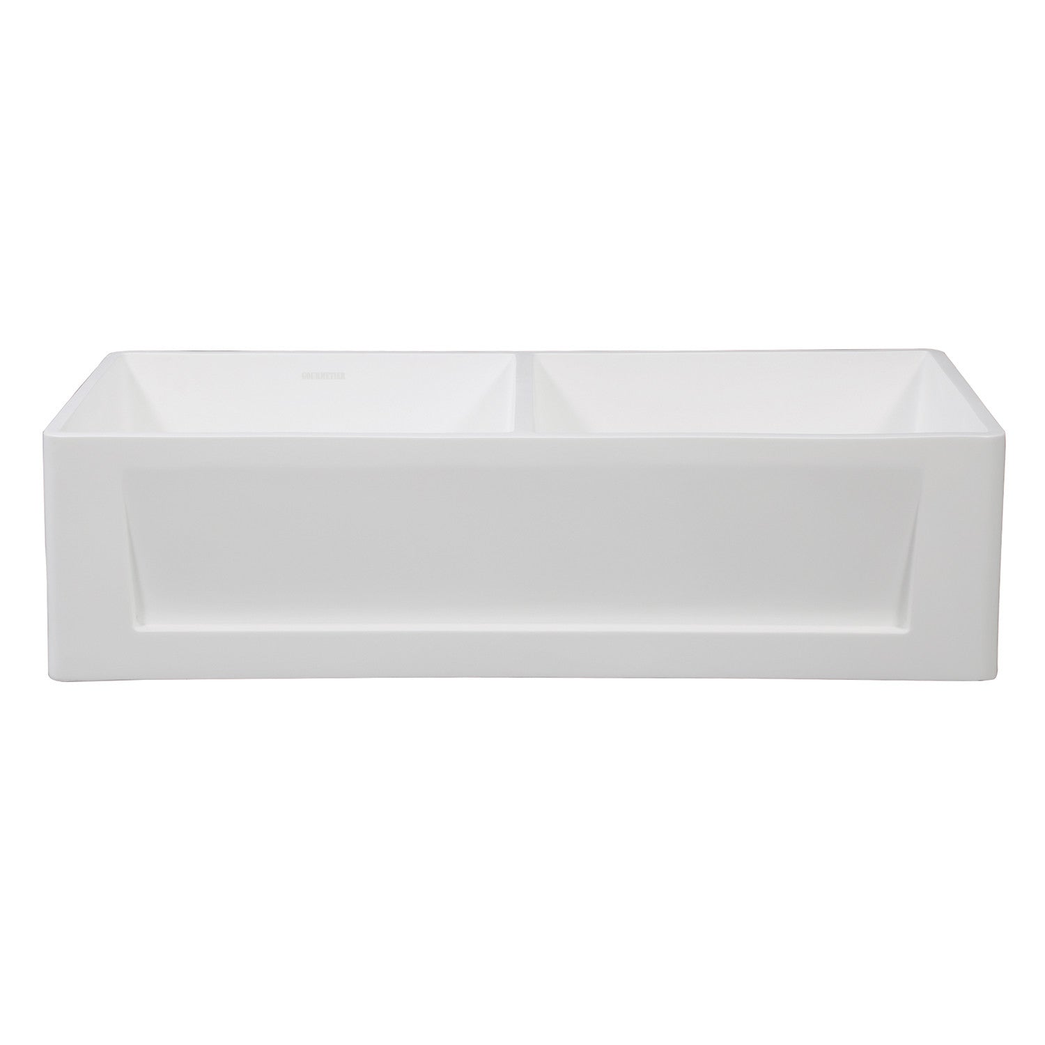 Kingston Arcticstone GKFA361810SQD 36-Inch Solid Surface White Stone Apron-Front Double Bowl Farmhouse Kitchen Sink with Strainers x 2, Matte White