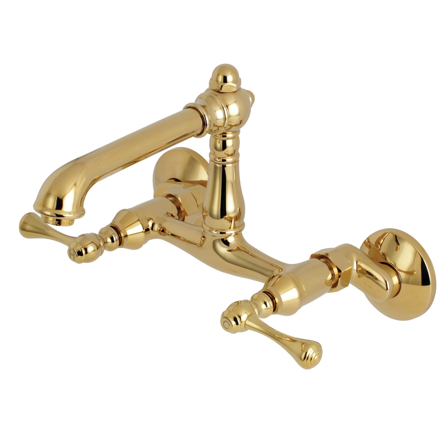 Kingston Tulare KS7222BL - Robinet de cuisine à deux poignées de pays anglais 2 trous Wall Mount Bridge, laiton poli