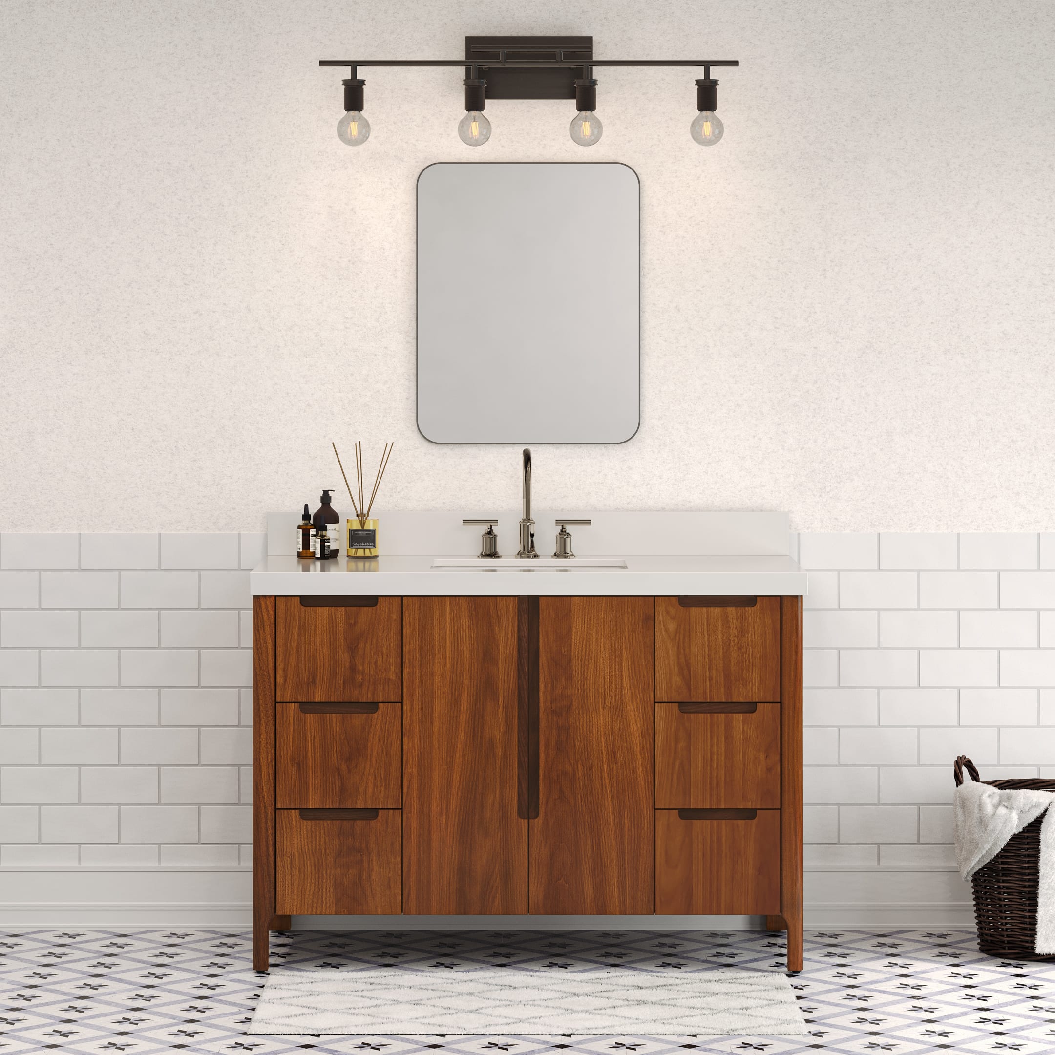 Kingston Luxe SE48QZ00NJ - 48 in. x 22 in. Bathroom Vanity Single Sink with White Quartz Top, Noir Juglans