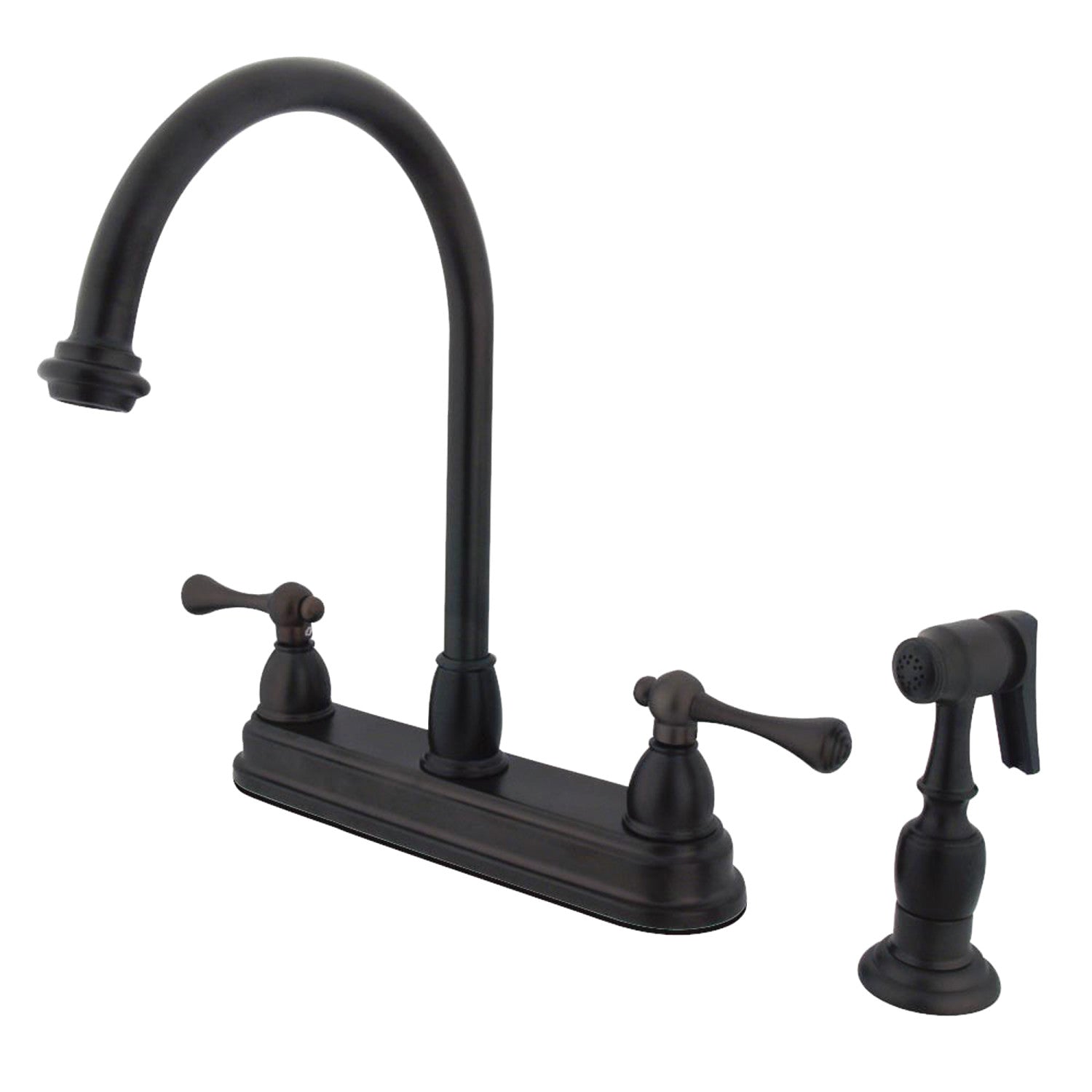 Kingston Tulare KB3755BLBS - Robinet de cuisine à deux poignées vintage 4 trous 8" Centerset avec pulvérisateur en laiton, bronze frotté à l'huile