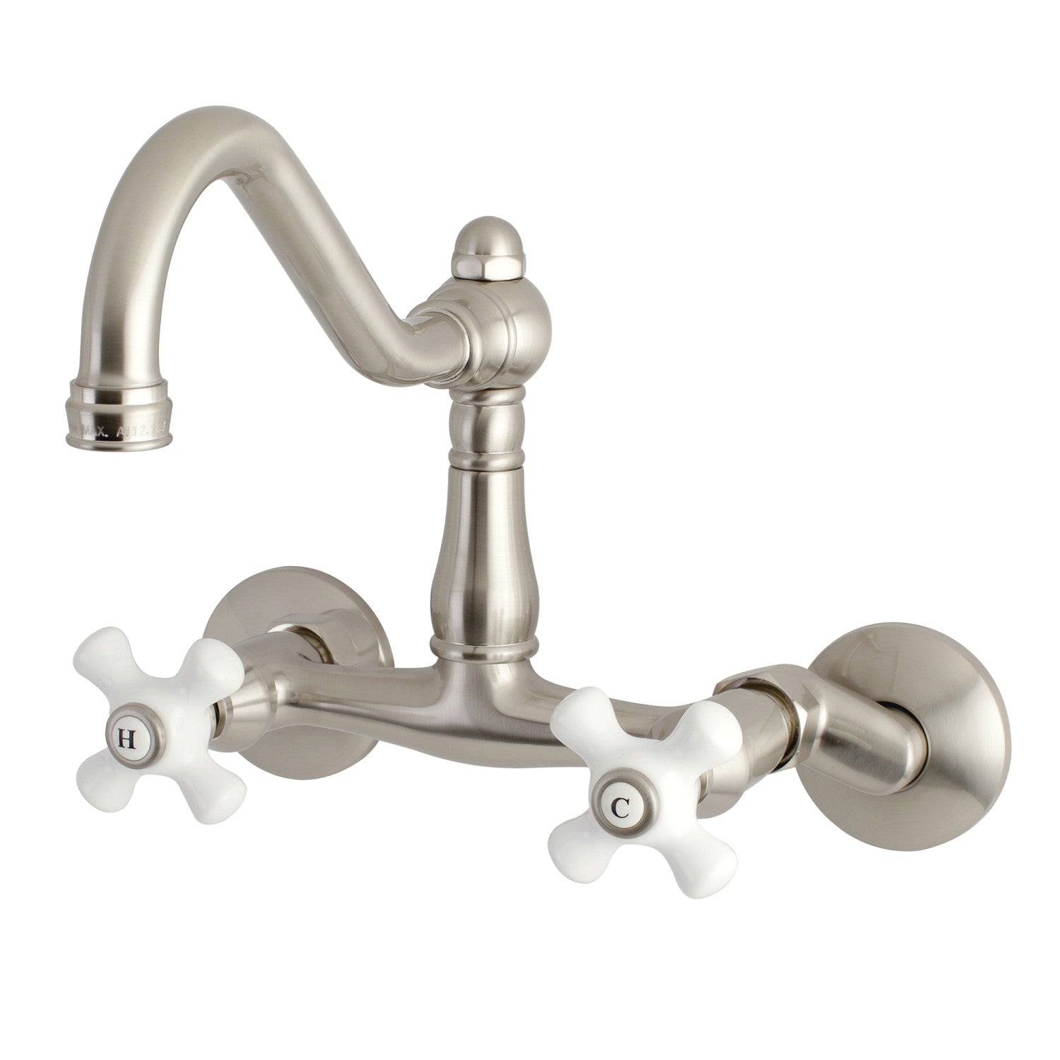Kingston Heirloom KS3228PX - Robinet de cuisine à deux poignées vintage 2 trous Wall Mount Bridge, nickel brossé
