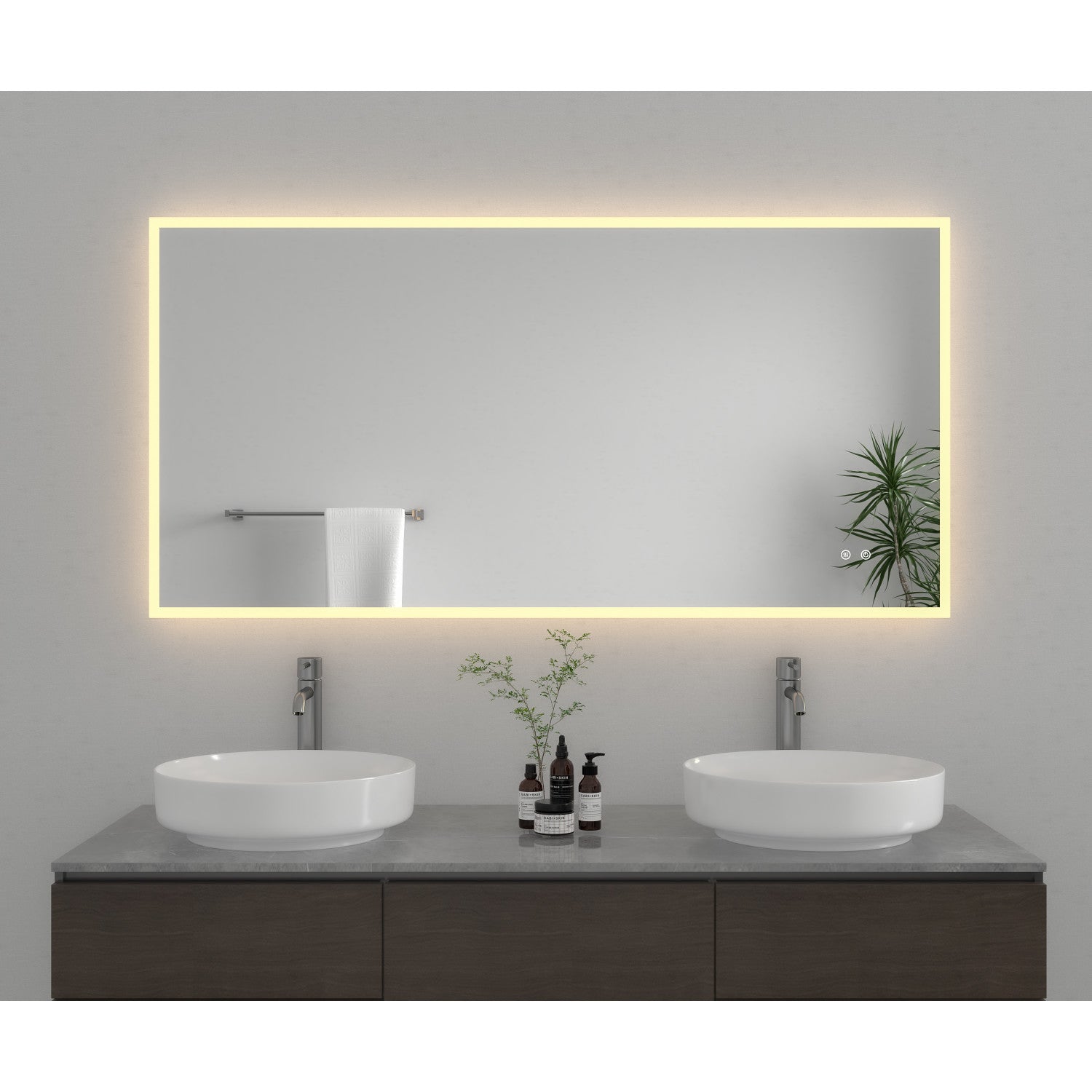 Kingston Aurora MR2016030 30-Inch x 60-Inch LED Bathroom Mirror, Front and Back Light, Anti-Fog, Dimmable Touch Sensor Lighted Mirror, Silver