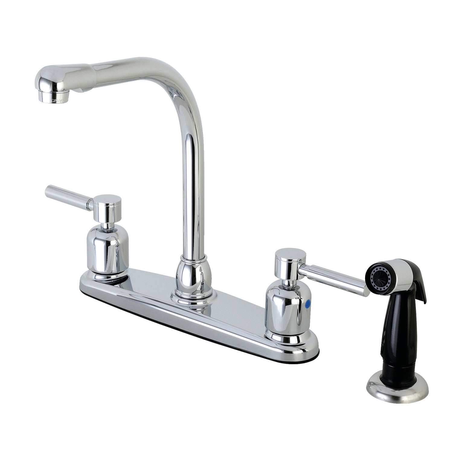 Kingston Concord FB751DL Robinet de cuisine à deux poignées 4 trous 8" Centerset avec pulvérisateur latéral, chrome poli