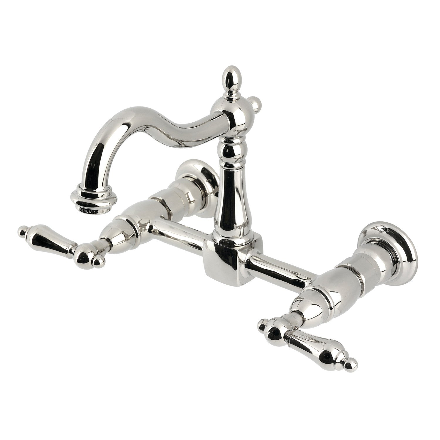 Kingston Heirloom KS1266AL - Robinet de cuisine à deux poignées Heritage 2 trous Wall Mount Bridge, nickel poli