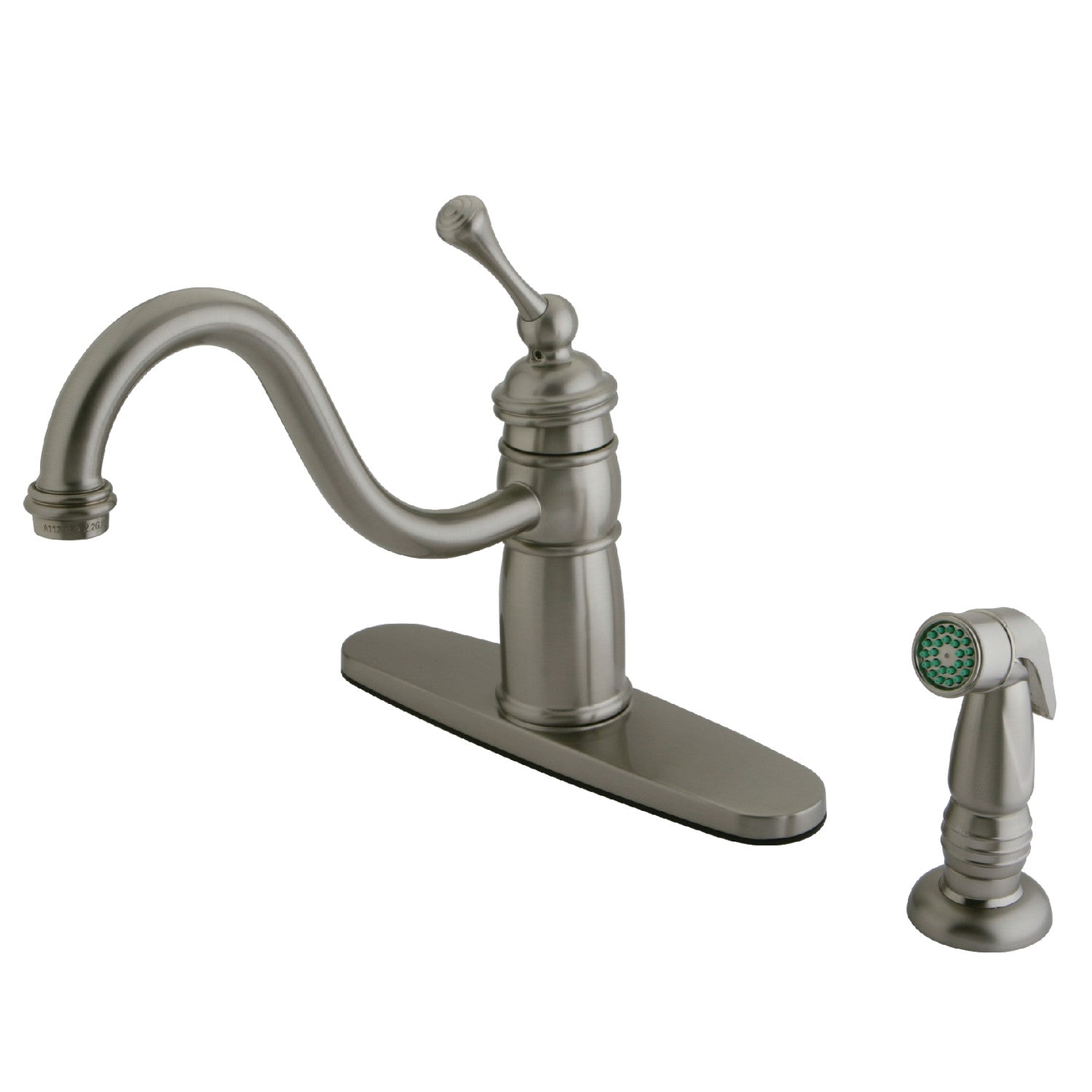 Kingston Georgian KB1578BLSP Robinet de cuisine à une poignée 2-or-4 avec pulvérisateur latéral, Nickel brossé