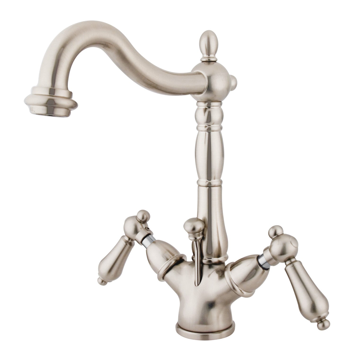 Kingston Heirloom KS1438AL - Heritage Double-Handle 1-or-3 Trou montage sur plage 4-Inch Centerset Robinet de salle de bains avec laiton à tirette, Nickel brossé