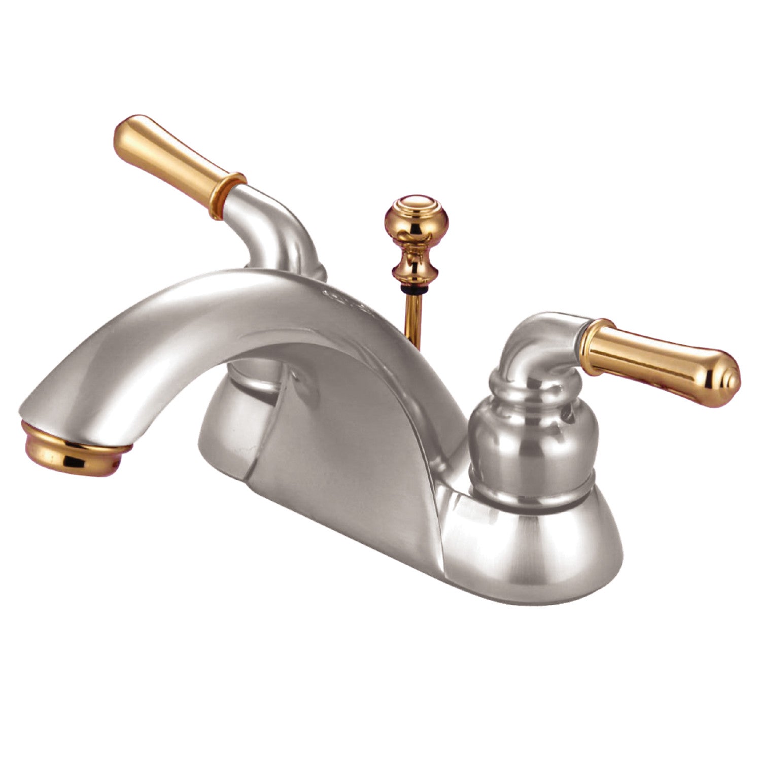 Kingston Tulare KB2629 - Naples Double-Handle 3-Hole Deck Mount 4-Inch Centerset Bathroom Faucet with ABS Pop-Up Drain, Brushed Nickel/Polished Brass