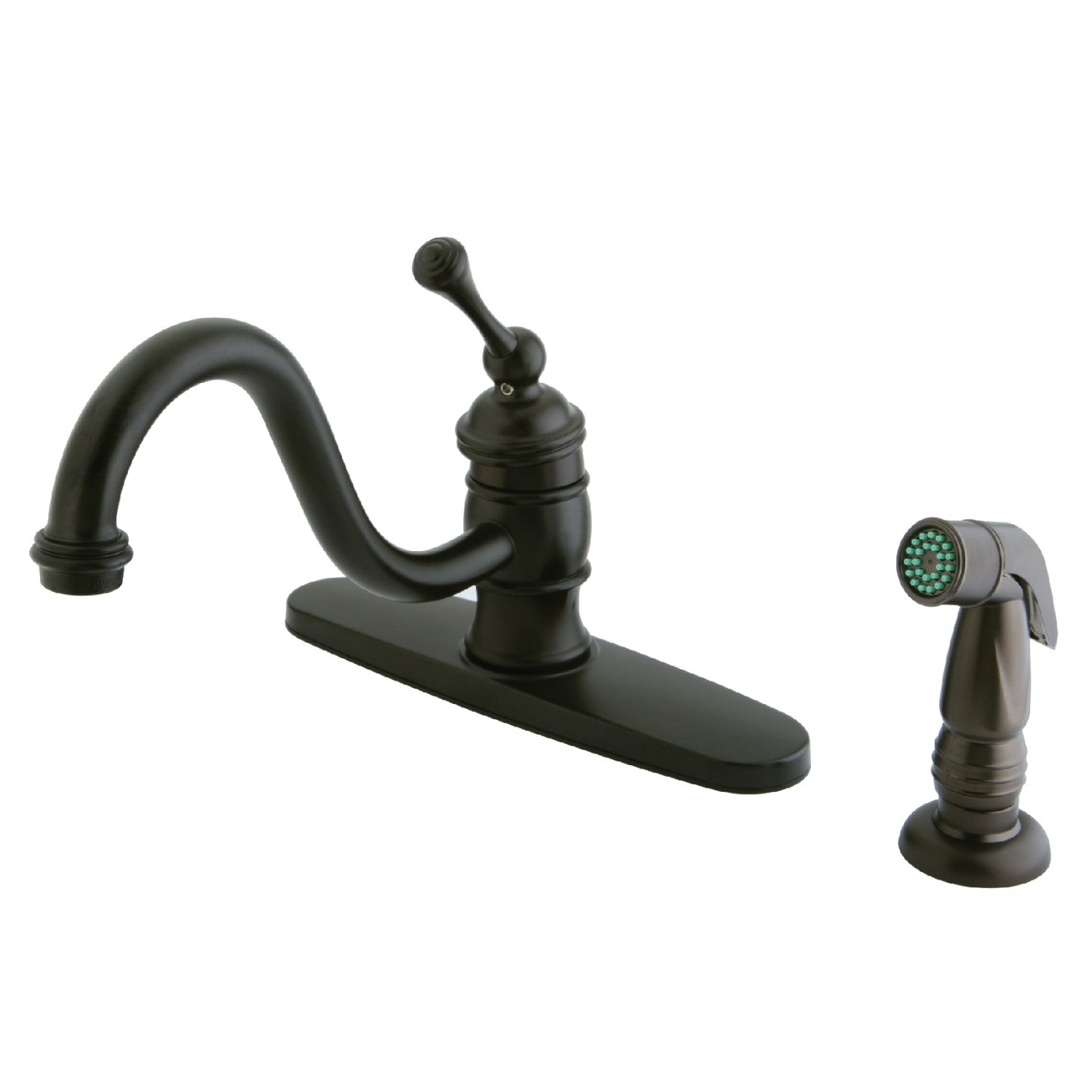 Kingston KB3575BLSP Robinet de cuisine à une poignée 2-or-4 avec pulvérisateur latéral, bronze frotté à l'huile