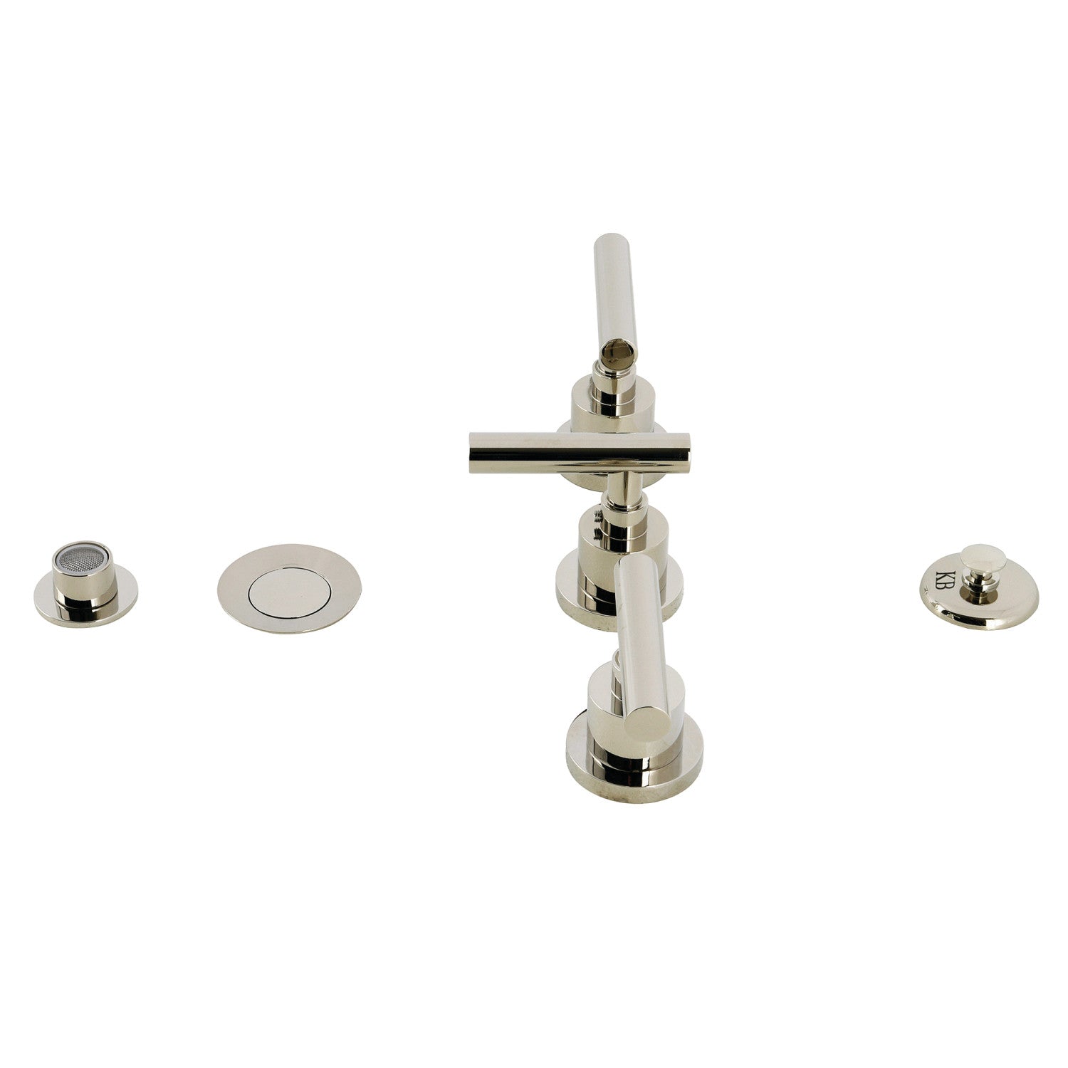 Kingston Sona KB6326CML - Robinet vertical de bidet de pont de Manhattan à trois poignées avec à tirette en laiton, nickel poli