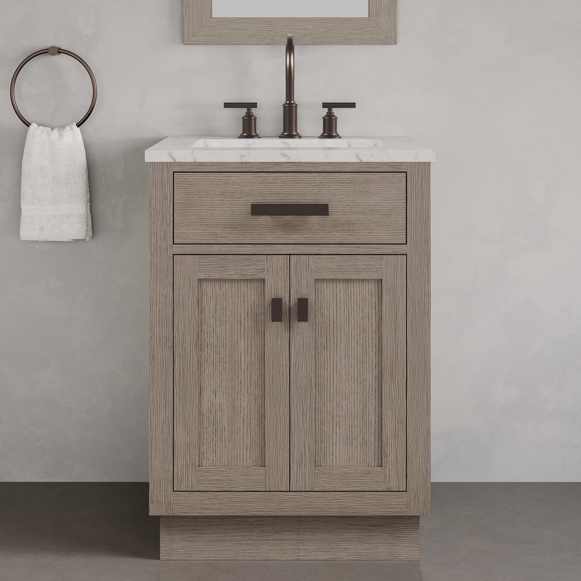 Kingston Luxe CH24CW03GK - 24 in. x 21.5 in. Bathroom Vanity Marble Top and White Basin, Grey Oak