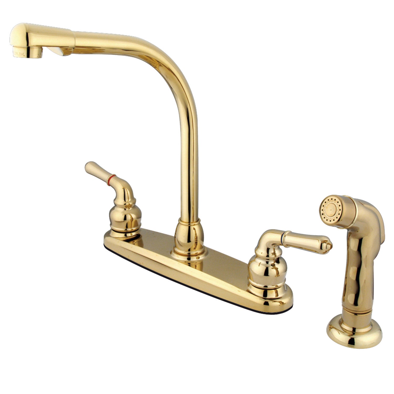 Kingston Tulare KB752SP - Robinet de cuisine à deux poignées Magellan 4 trous 8" avec pulvérisateur latéral, laiton poli
