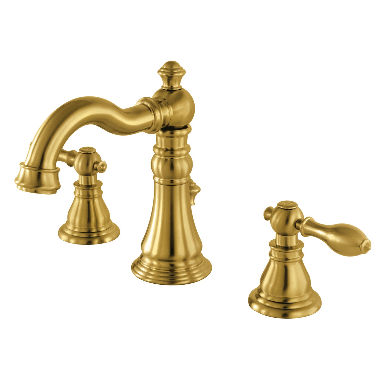 Kingston Heirloom FSC1973ACL - American Classic Two-Handle 3-Hole Deck Mount Widespread Bathroom Faucet with Brass Pop-Up, Brushed Brass