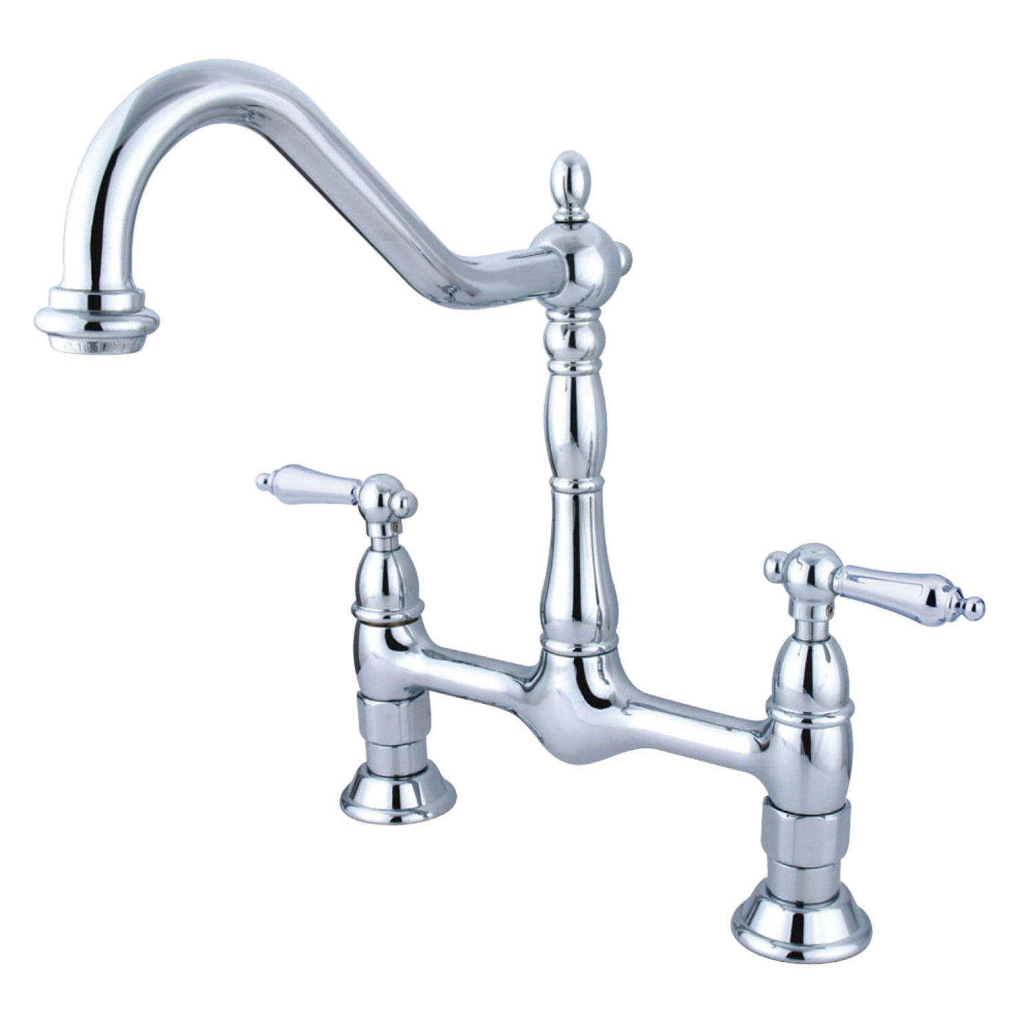 Kingston Heirloom KS1171AL - Heritage Two-Handle 2-Hole Deck Mount Bridge Kitchen Faucet, Polished Chrome