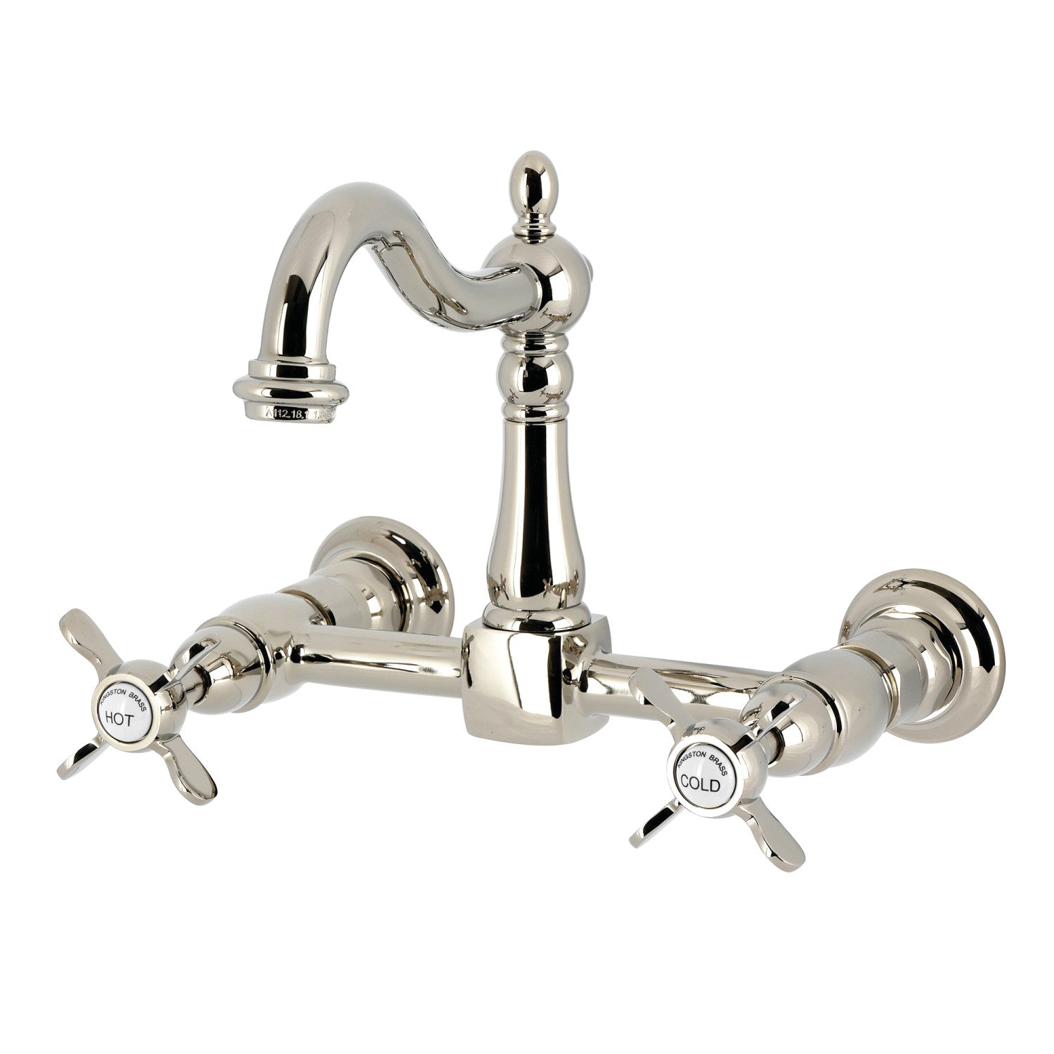 Kingston Heirloom KS1266BEX - Robinet de cuisine à deux poignées 2 trous Wall Mount Bridge, nickel poli