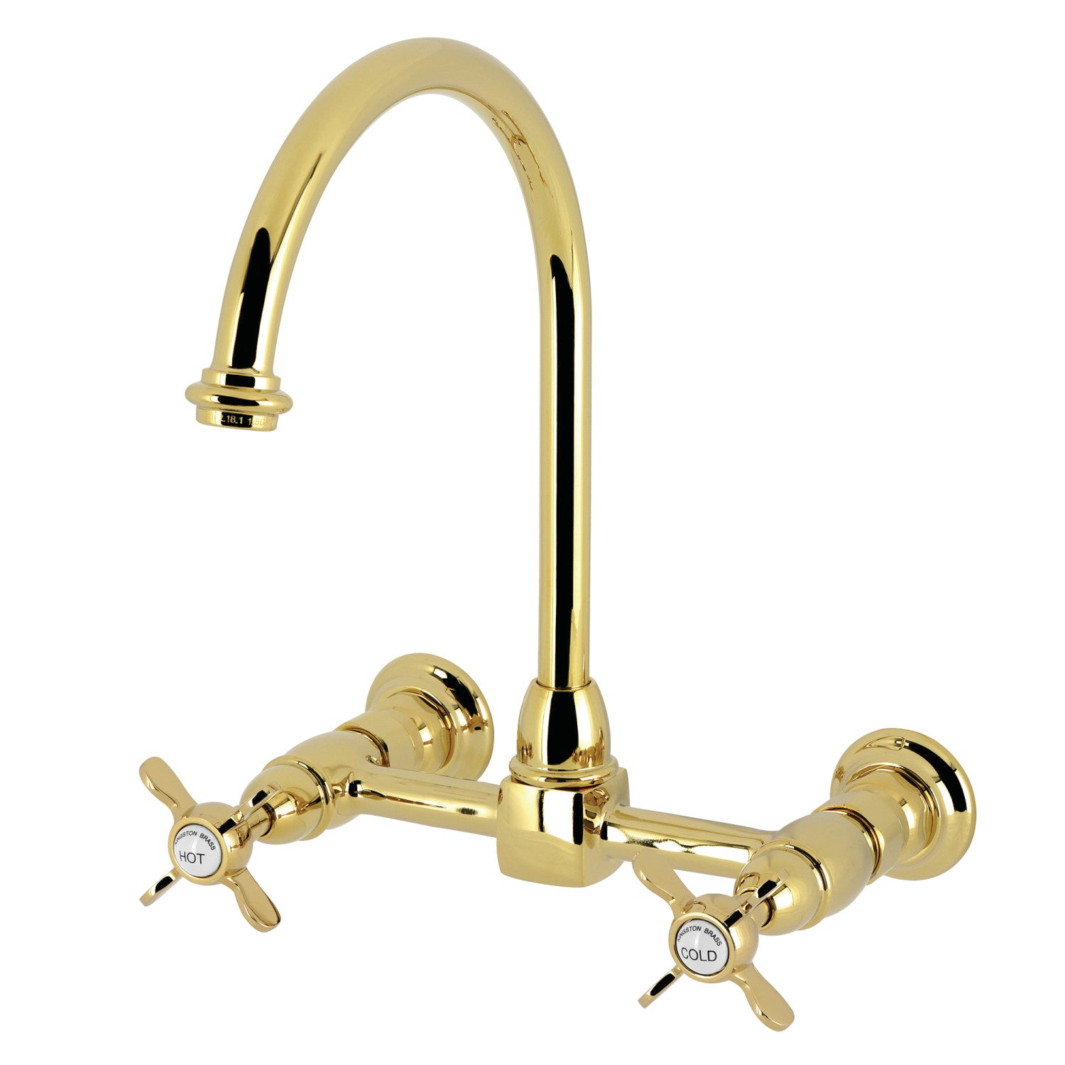 Kingston Tulare KS1292BEX - Robinet de cuisine à deux poignées 2 trous Wall Mount Bridge, laiton poli
