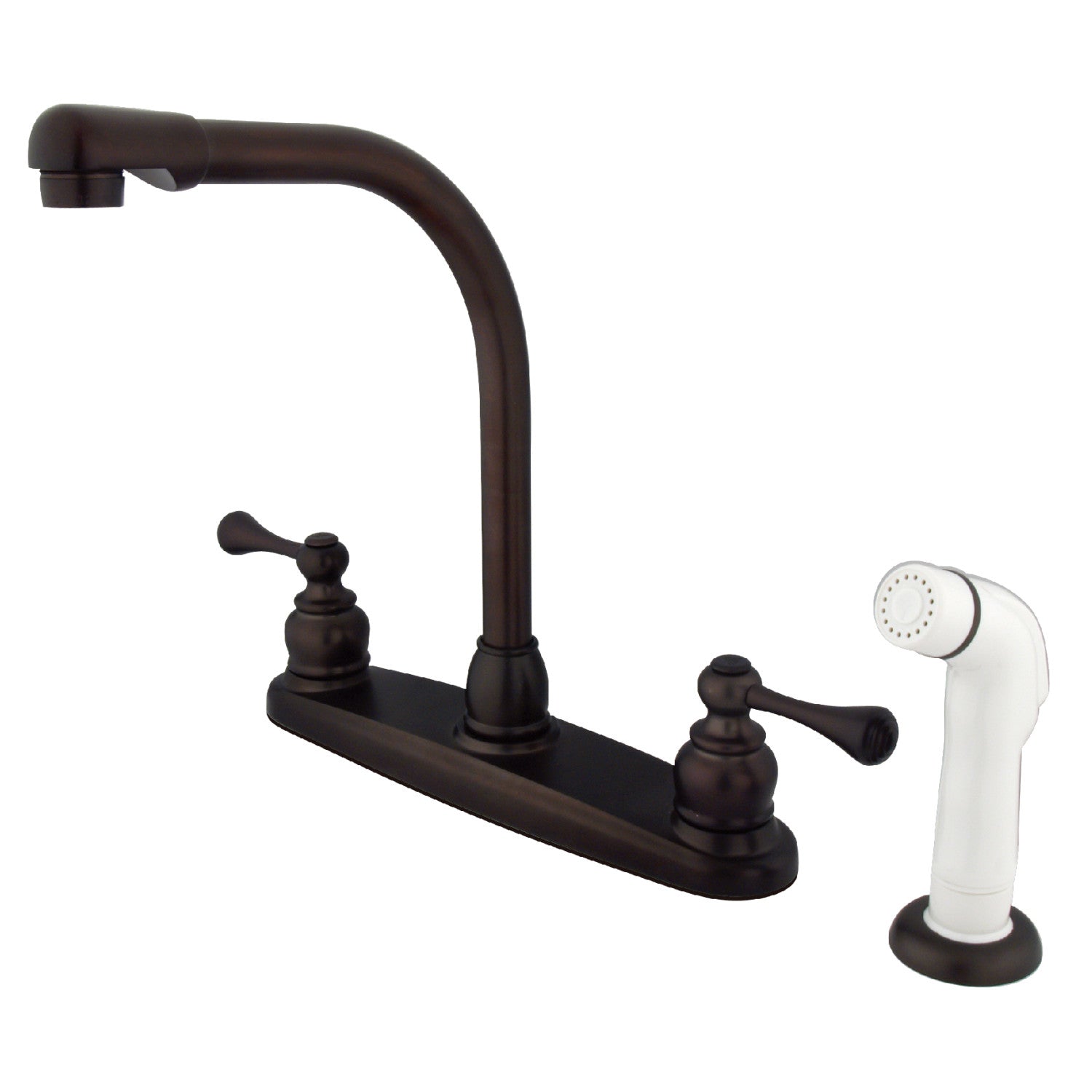 Kingston Tulare KB715BL Robinet de cuisine à deux poignées 4 trous 8" Centerset avec pulvérisateur latéral, huile Rubbed Bronze