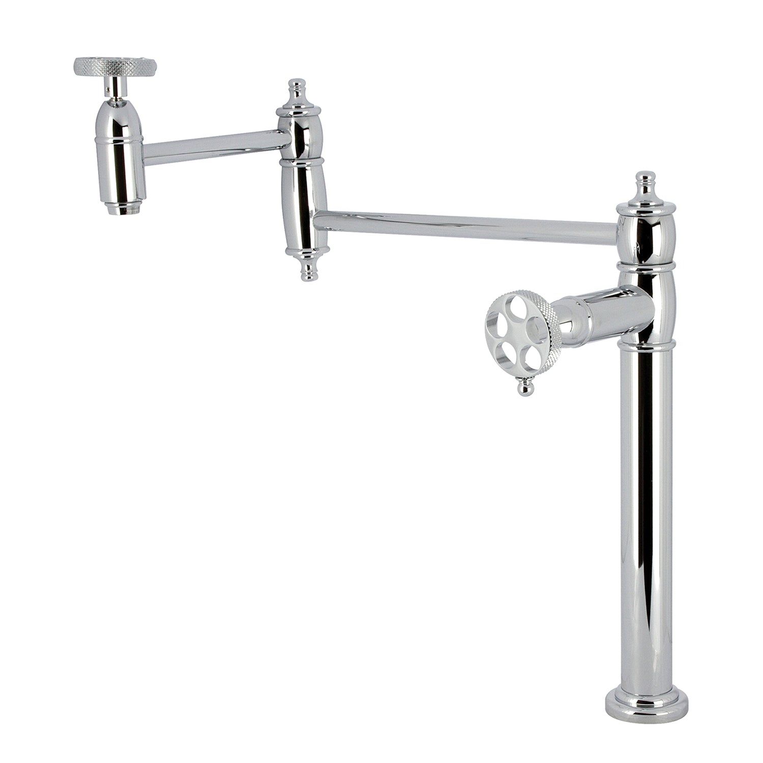 Kingston Tulare KS3701RKX - Webb Robinet de remplissage de pot de plate-forme à deux poignées 1 trou avec poignée moletée, chrome poli