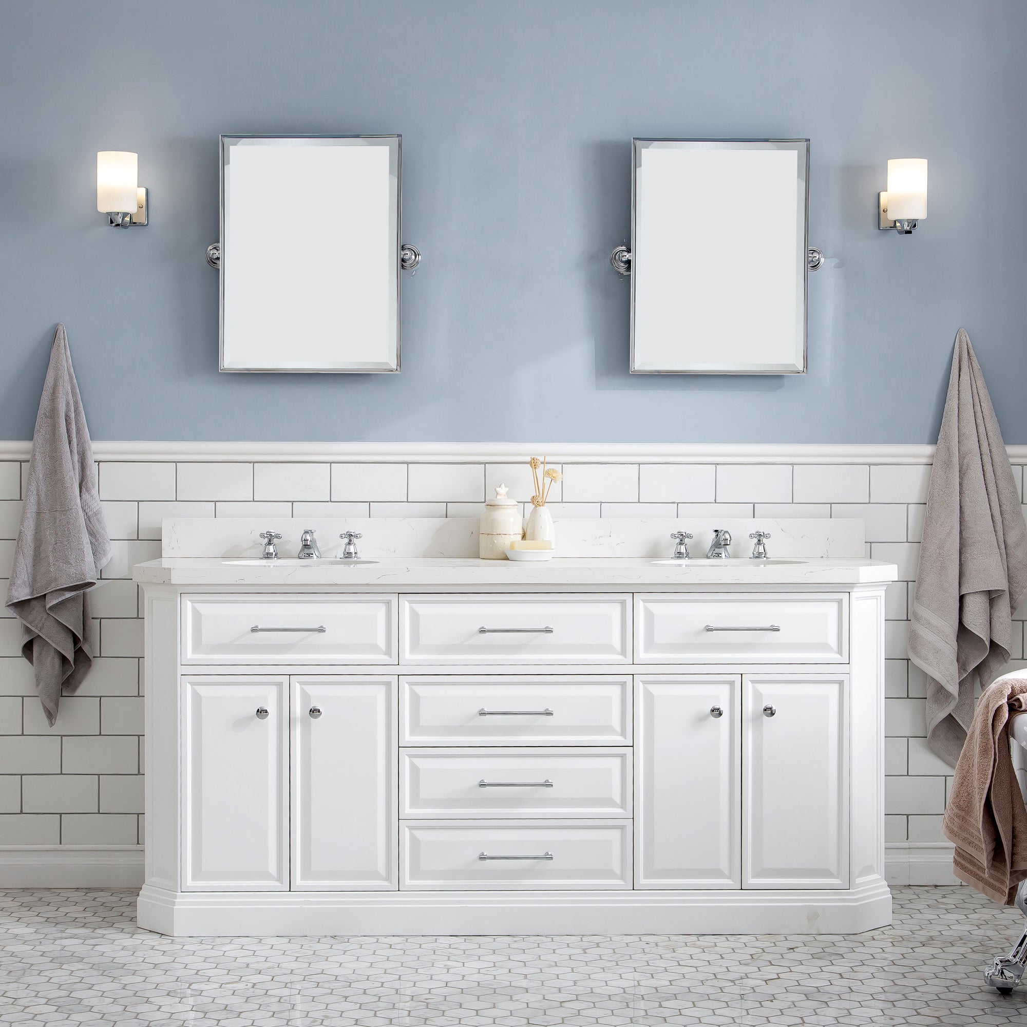 Kingston Luxe PA72QZ01PW - 72 in. x 22 in. Bathroom Vanity Quartz Top and White Basin, Pure White