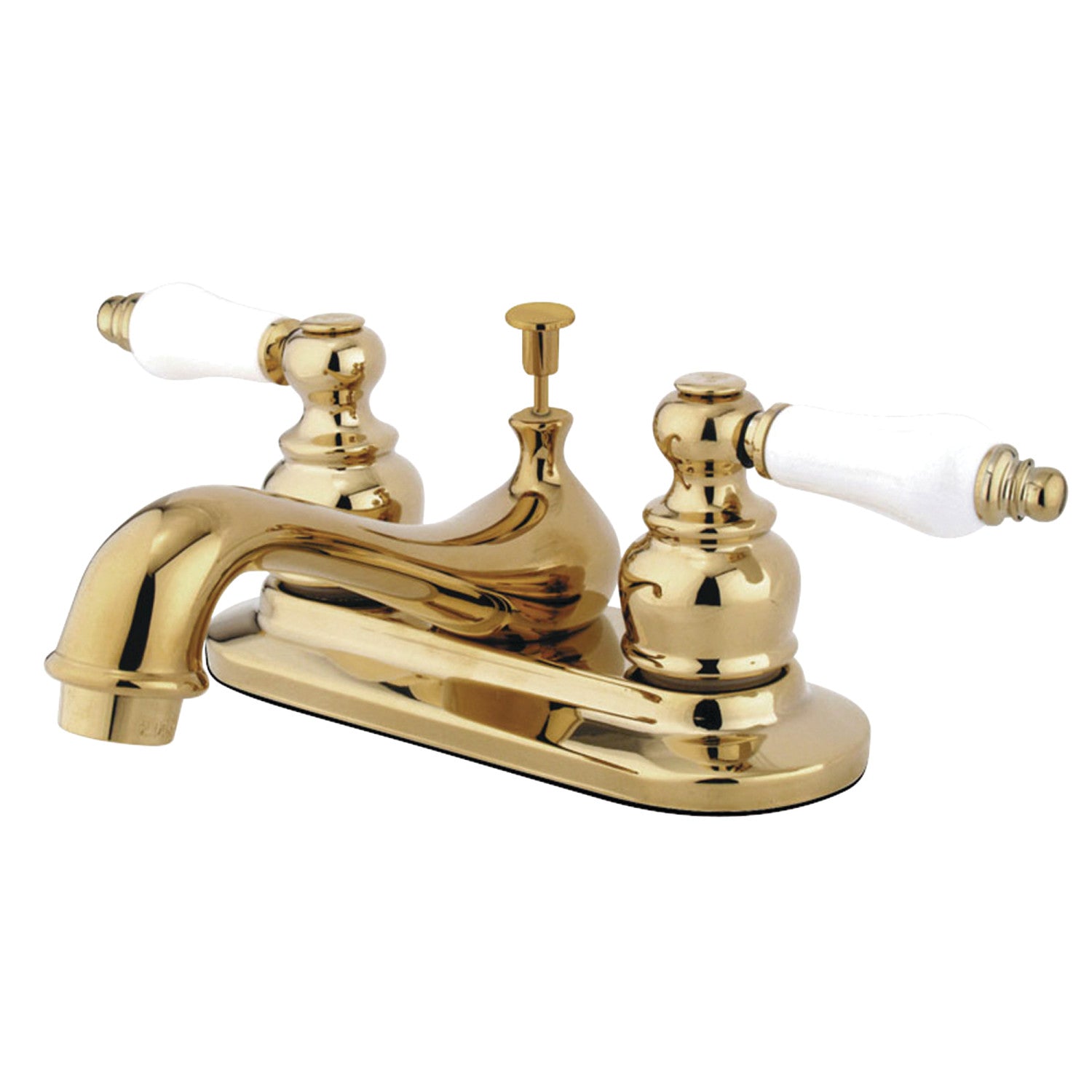 Kingston Heirloom KB602B - Restoration Double-Handle 3-Hole Deck Mount 4-Inch Centerset Bathroom Faucet with Pop-Up Drain, Polished Brass