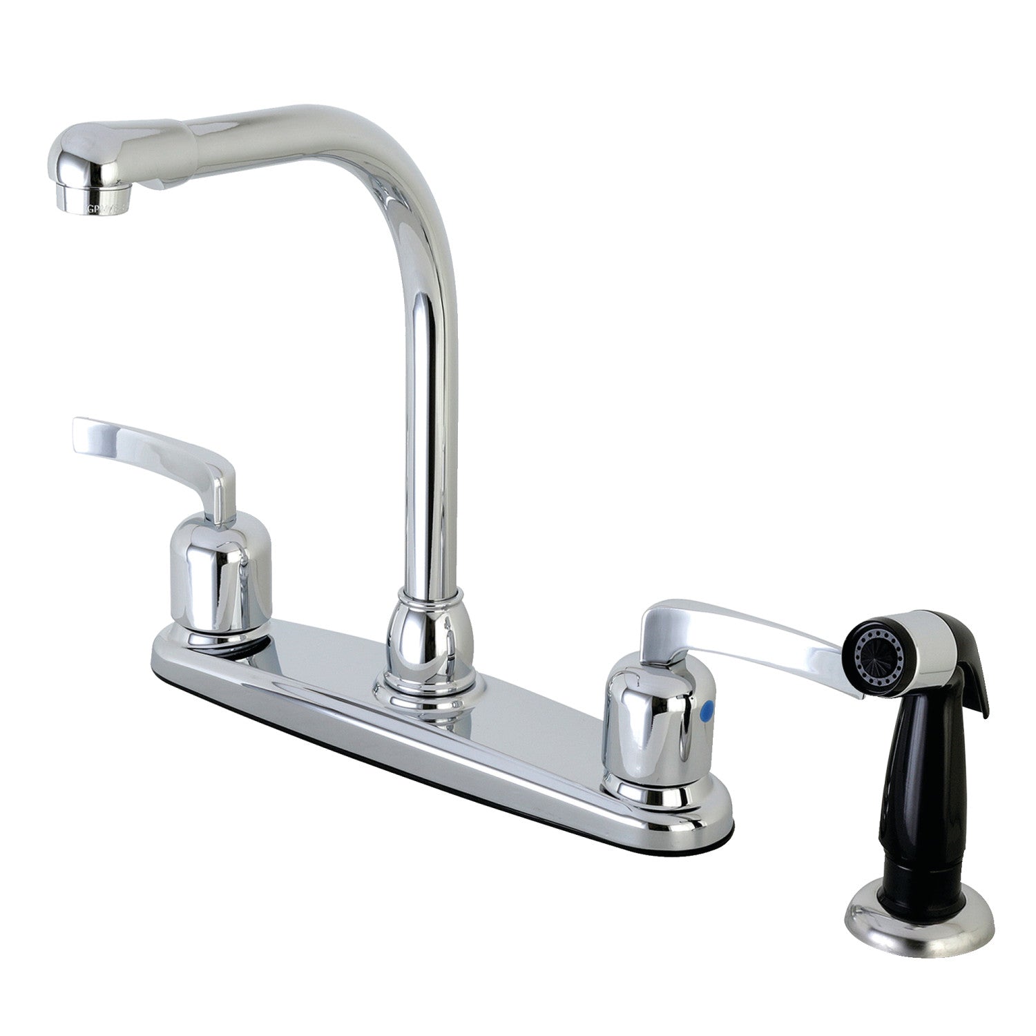 Kingston Centurion FB751EFL Robinet de cuisine central à deux poignées 4 trous 8" avec pulvérisateur latéral, chrome poli