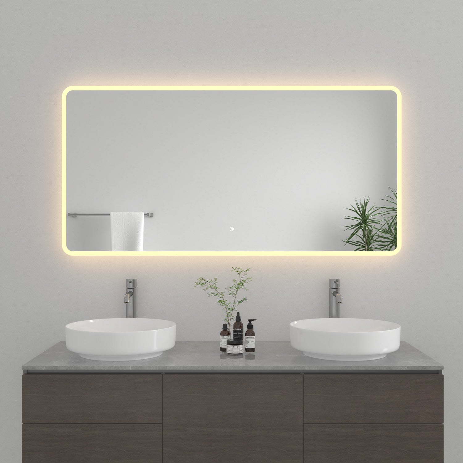 Kingston Aurora MR2026030 30-Inch x 60-Inch LED Bathroom Mirror, Front and Back Light, Anti-Fog, Dimmable Touch Sensor Lighted Mirror, Silver