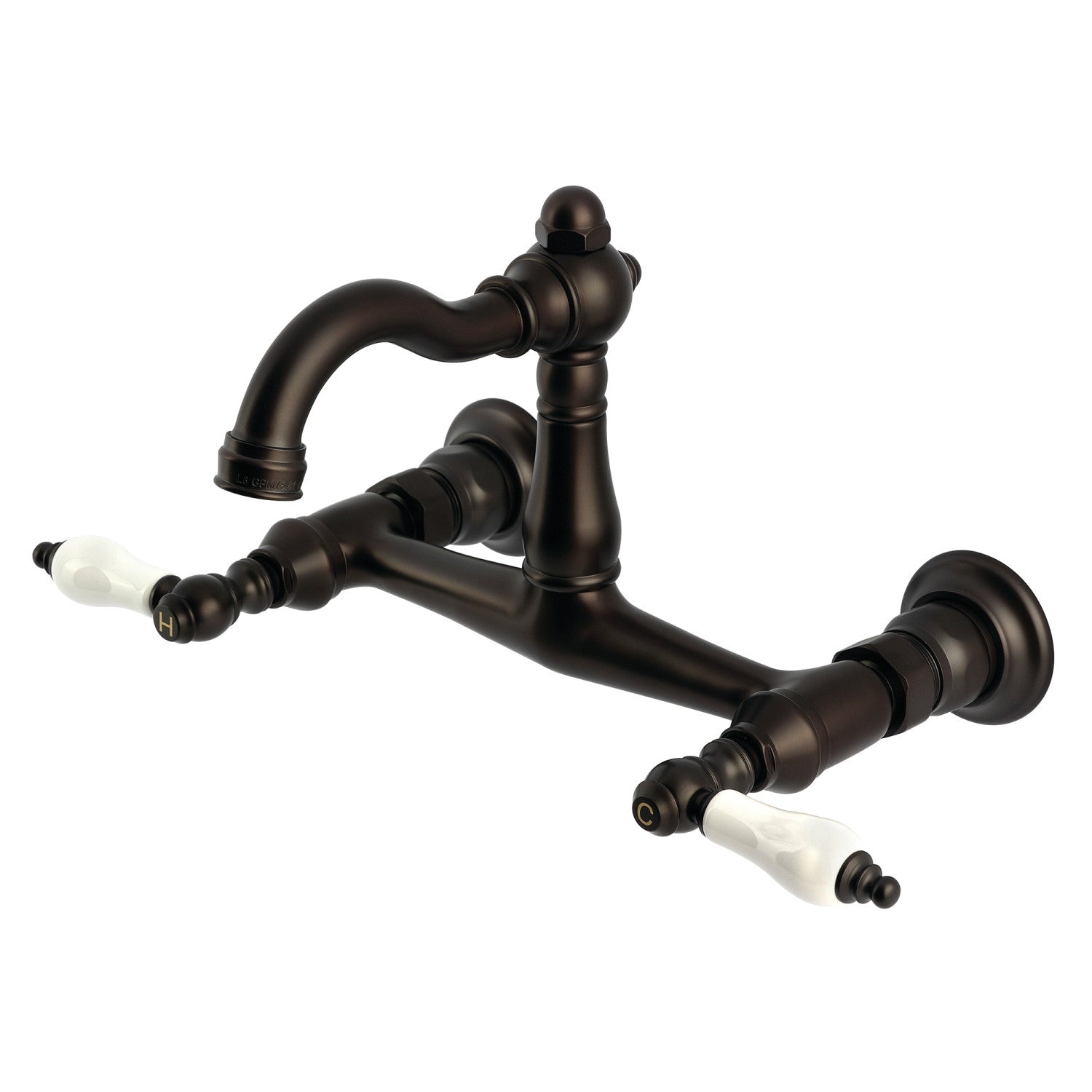 Kingston Heirloom KS3255PL - Robinet de cuisine à deux poignées vintage 2 trous Wall Mount Bridge, bronze frotté à l'huile