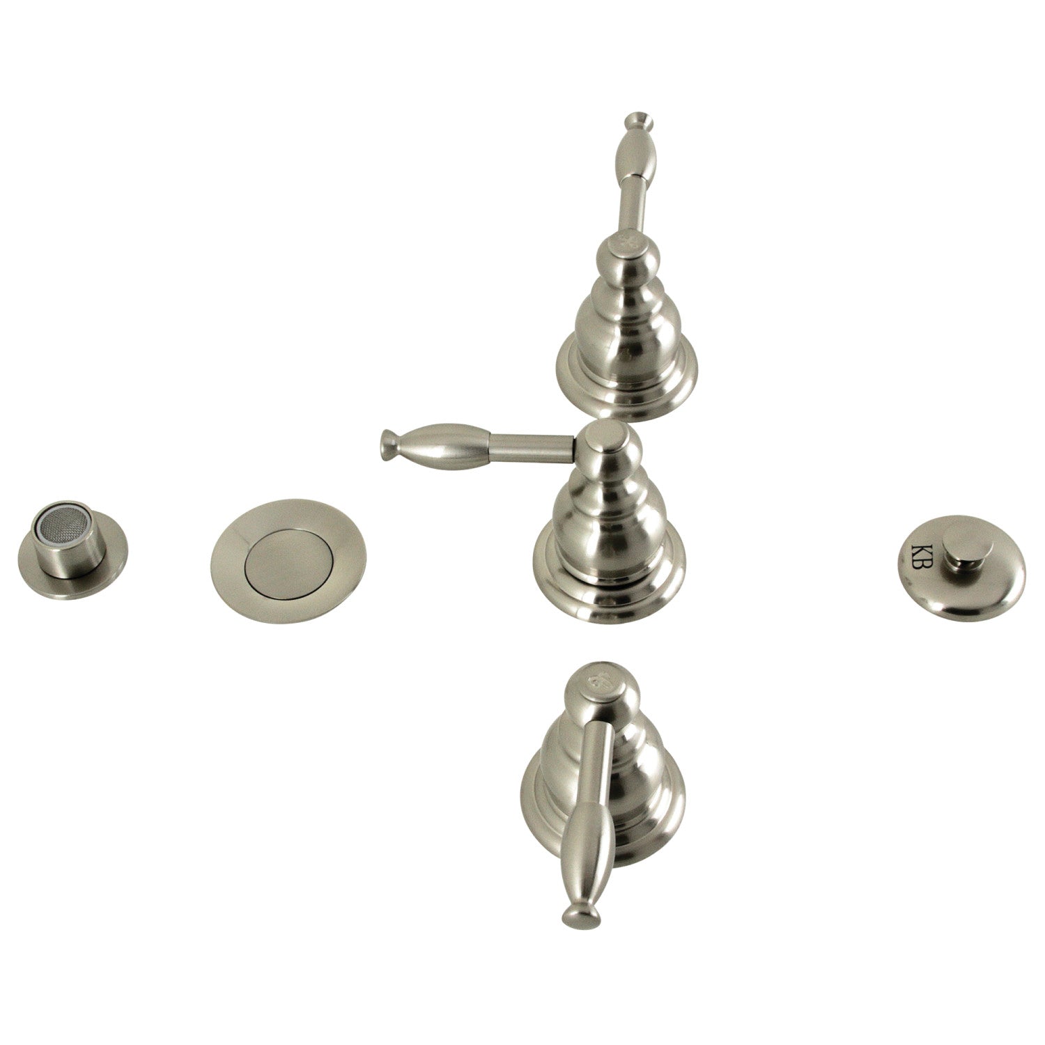 Kingston Heirloom KB328KL - Robinet de bidet vertical à trois poignées Knight avec à tirette en laiton, nickel brossé