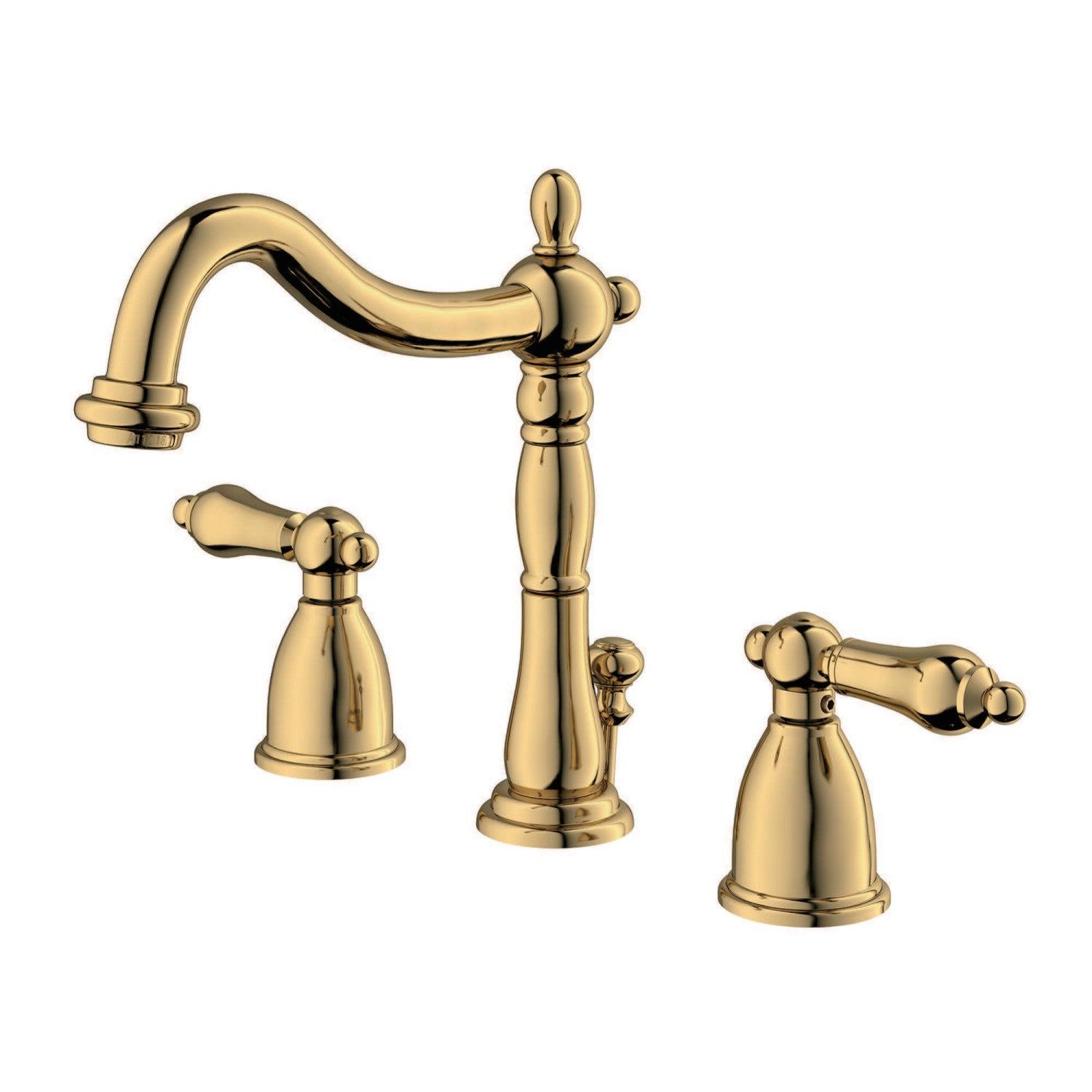 Kingston Heirloom KB1972AL - Heritage Two-Handle 3-Hole Deck Mount Widespread Bathroom Faucet with Brass Pop-Up, Polished Brass