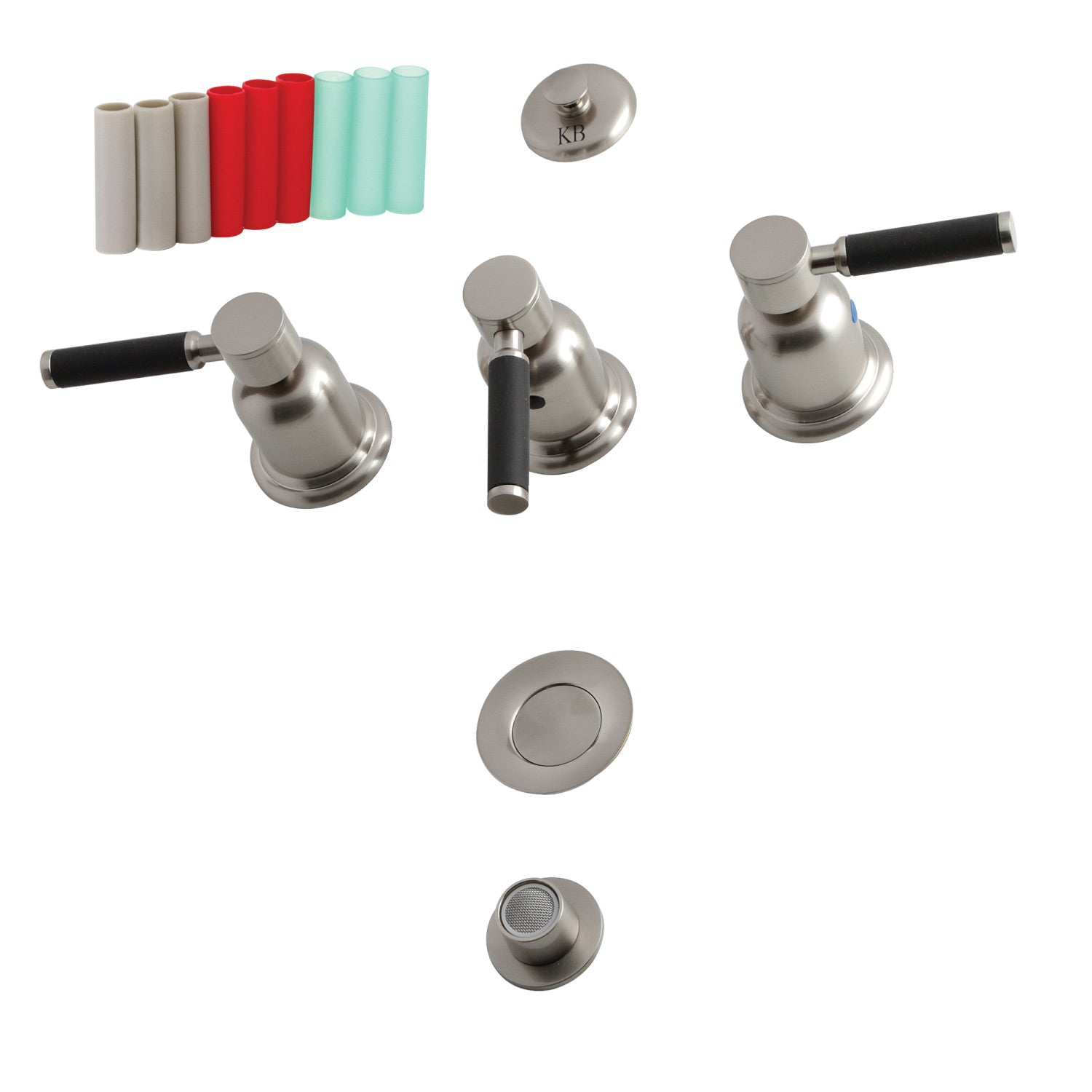 Kingston Sona KB6328DKL - Robinet de bidet vertical Kaiser à trois poignées avec éclat en laiton, nickel brossé